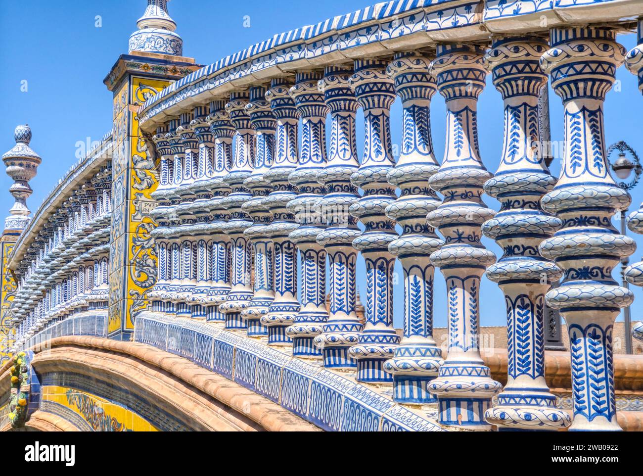 Beautiful ceramic ornate railing in the Plaza de Espana in Seville ...