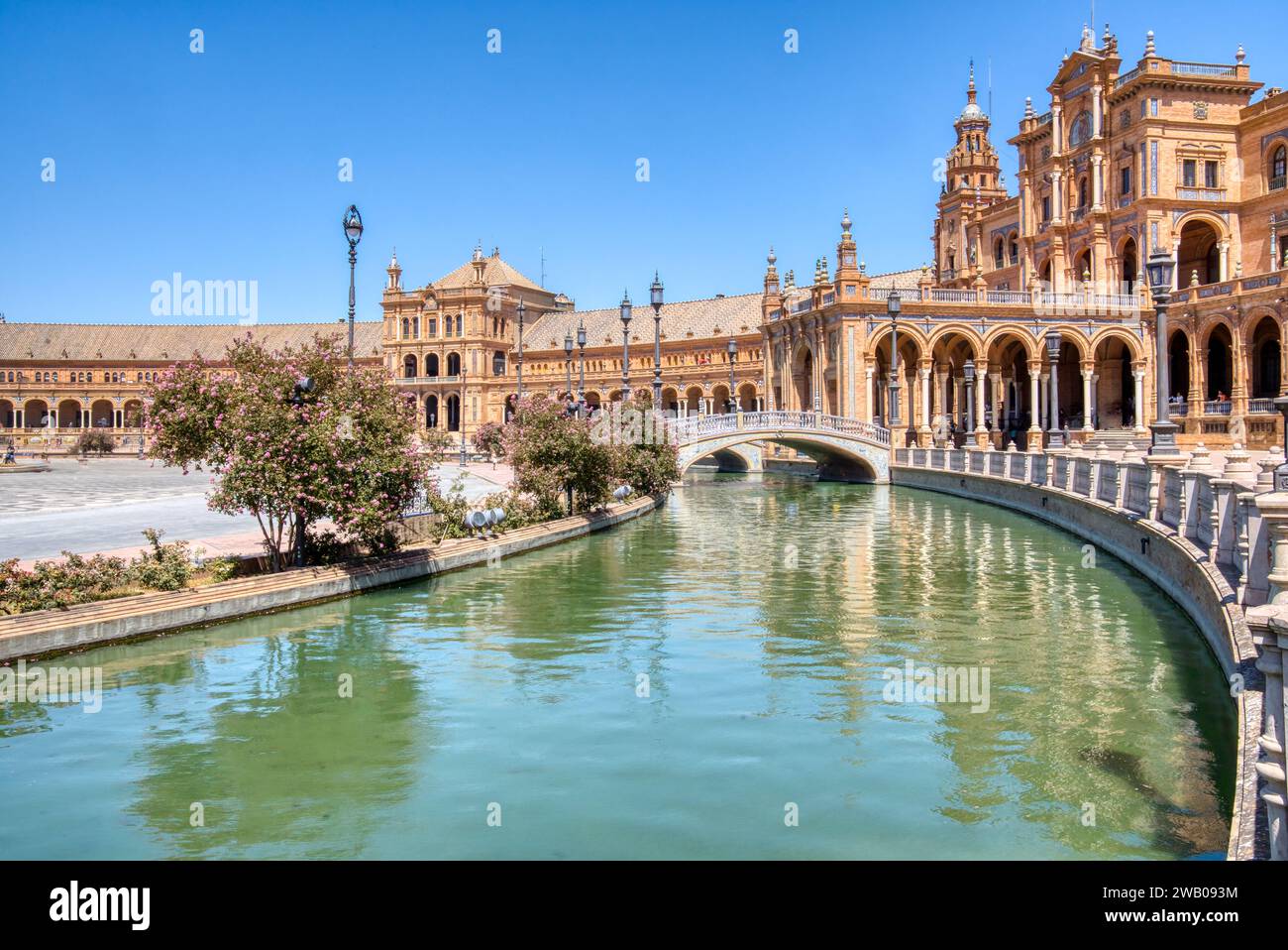 Beautiful Plaza de Espana in Seville, Spain. The plaza was completed in 1929 for the Ibero-American Exposition and is now a popular tourist destinatio Stock Photo