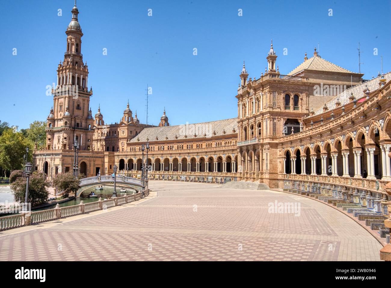 Beautiful Plaza de Espana in Seville, Spain. The plaza was completed in 1929 for the Ibero-American Exposition and is now a popular tourist destinatio Stock Photo