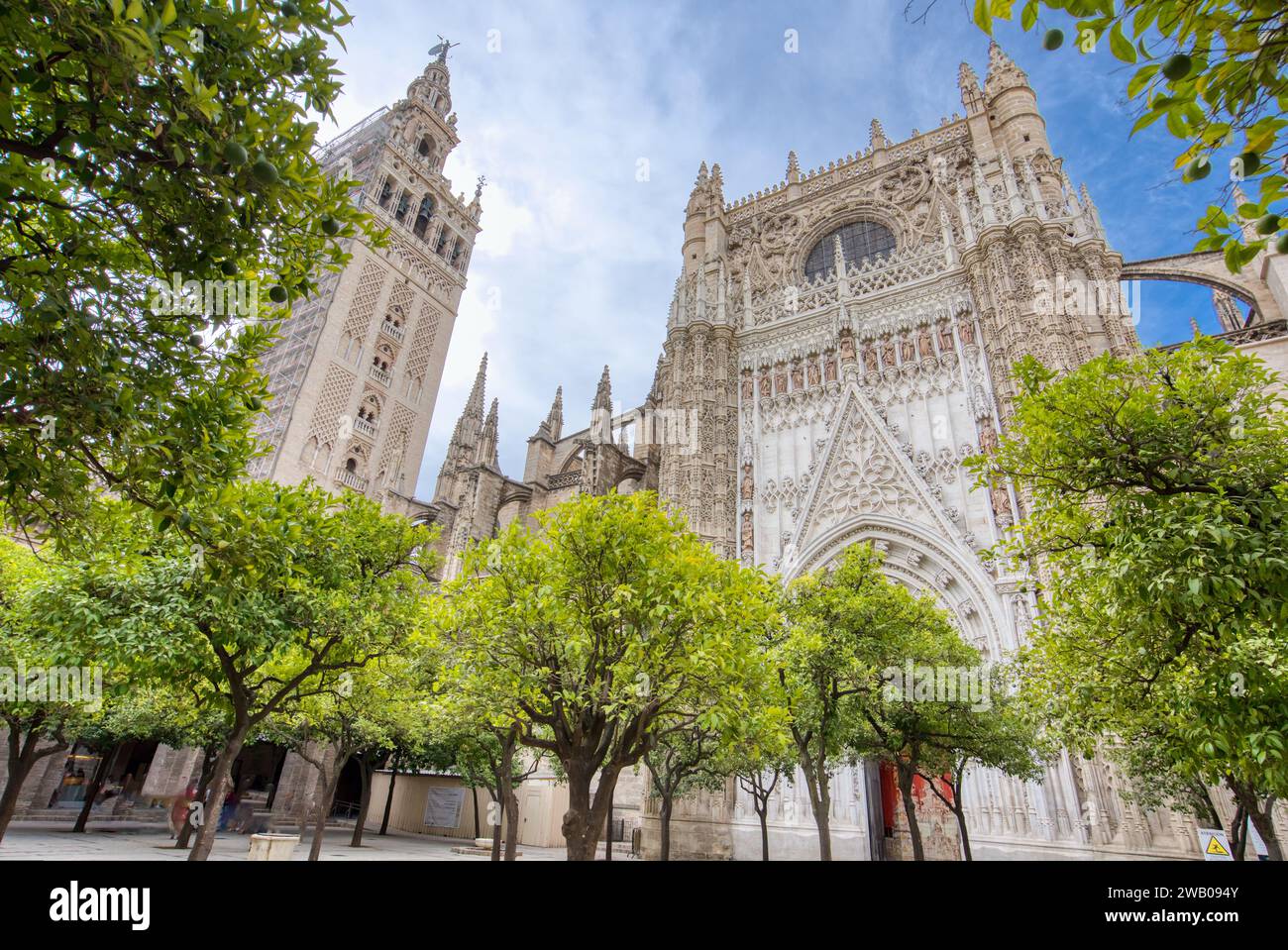 Exterior facade of the historic Cathedral of Seville, Spain Stock Photo