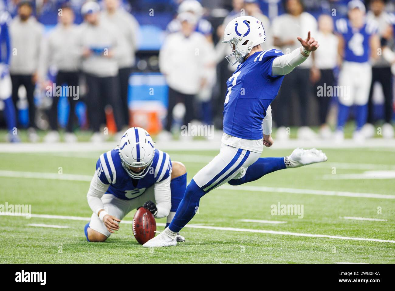 January 06, 2024 Indianapolis Colts kicker Matt Gay (7) kicks field
