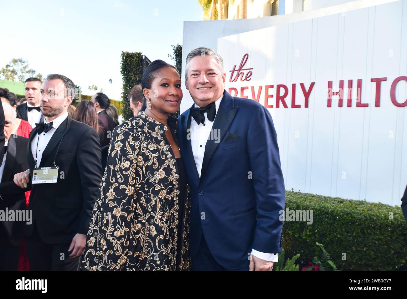 Nicole Avant and Ted Sarandos at the 81st Golden Globe Awards held at