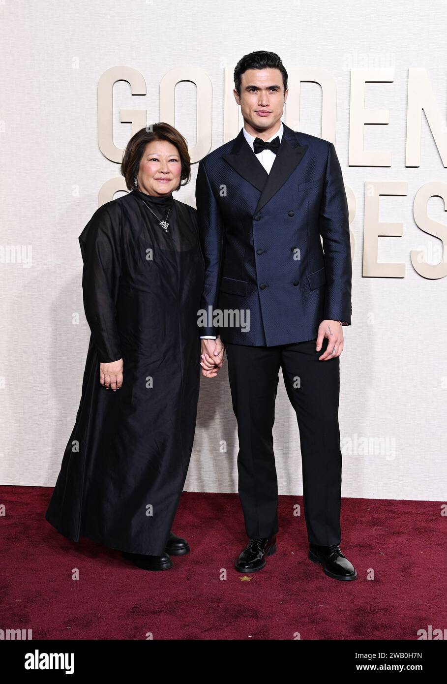 Sukyong Melton and Charles Melton at the 81st Golden Globe Awards held