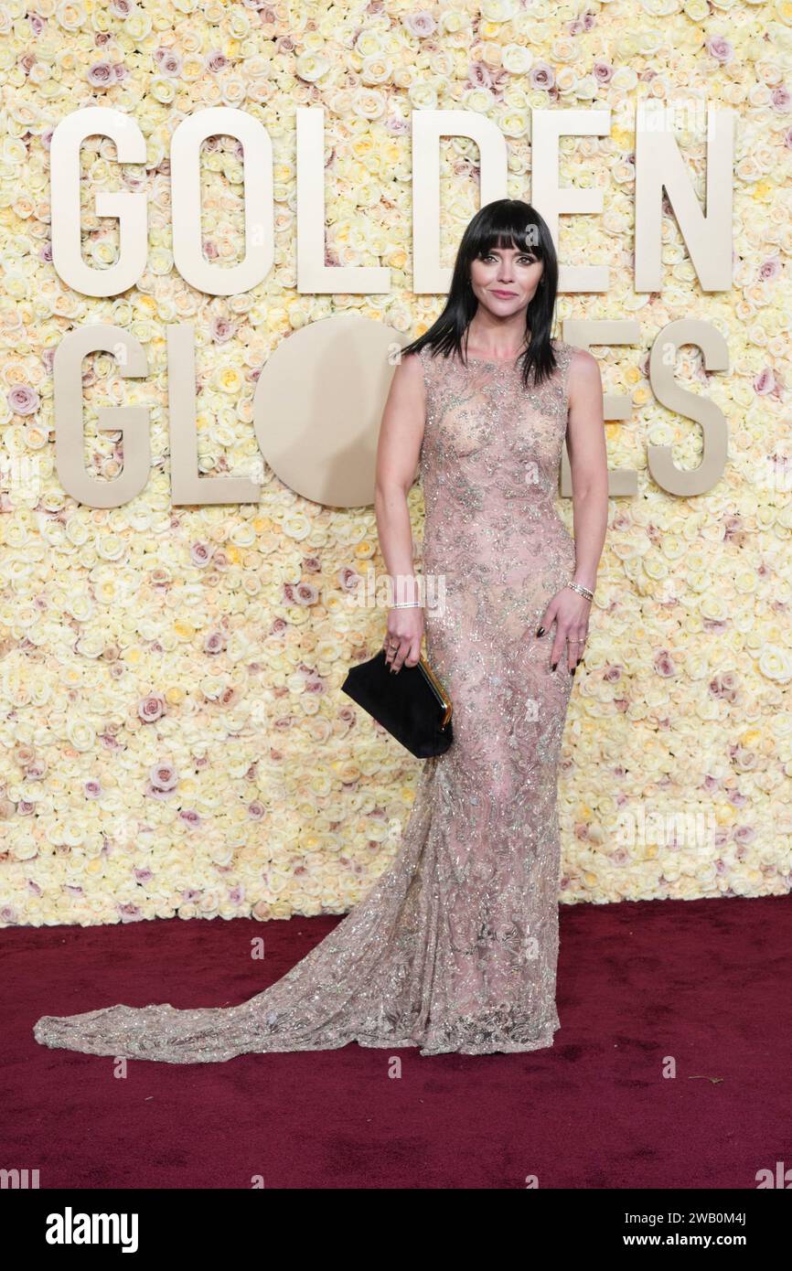 christina ricci golden globes dress Christina Ricci arrives at the 81st Golden Globe Awards on Sunday, Jan. 7,  2024, at the Beverly Hilton in Beverly Hills, Calif. (Photo by Jordan  Strauss/Invision/AP Stock Photo