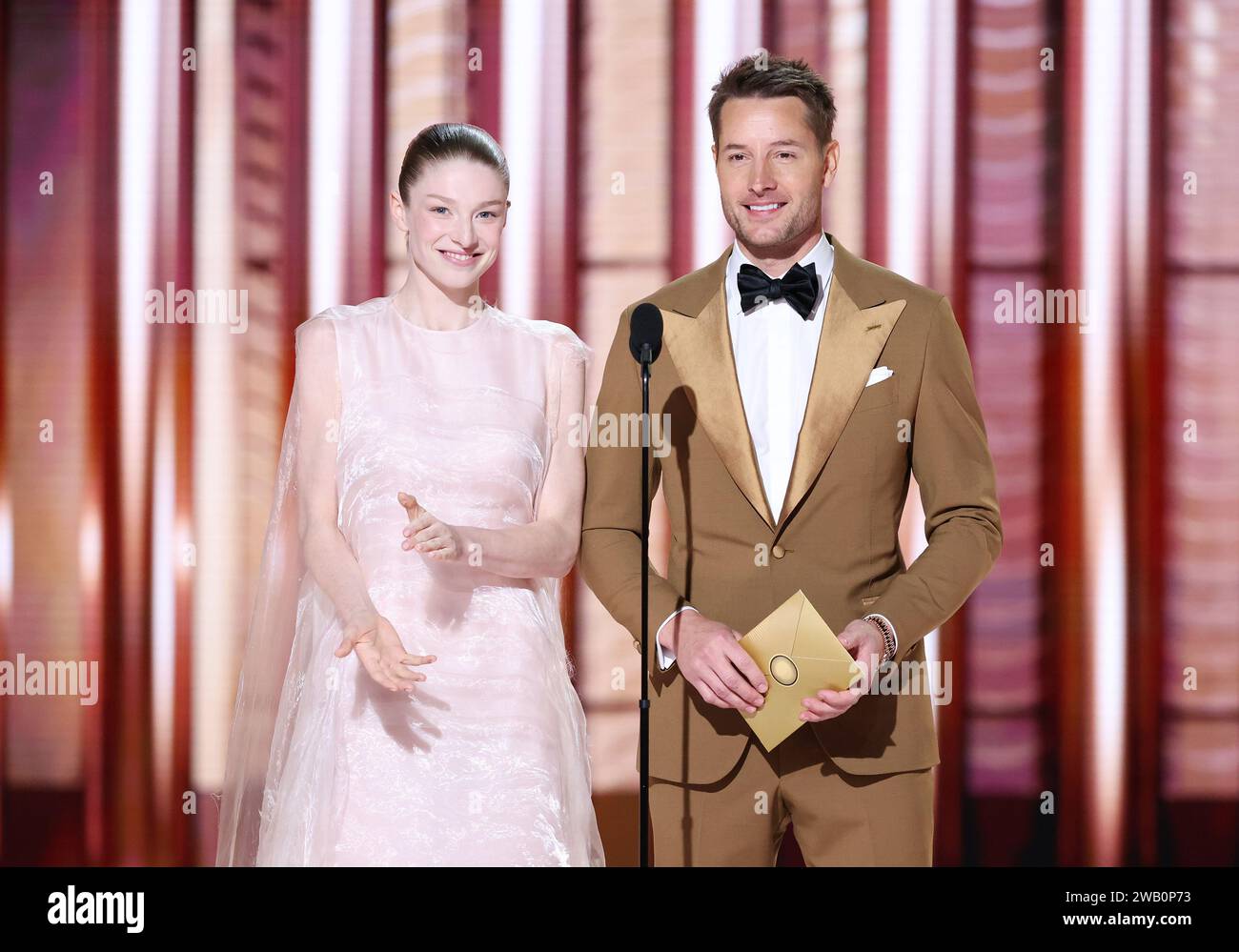 Beverly Hills, United States. 07th Jan, 2024. Hunter Schafer and Justin Hartley at the 81st Golden Globe Awards held at the Beverly Hilton Hotel on January 7, 2024 in Beverly Hills, California. Beverly Hills, United States. 07th Jan, 2024. Hunter Schafer and Justin Hartley at the 81st Golden Globe Awards held at the Beverly Hilton Hotel on January 7, 2024 in Beverly Hills, California.