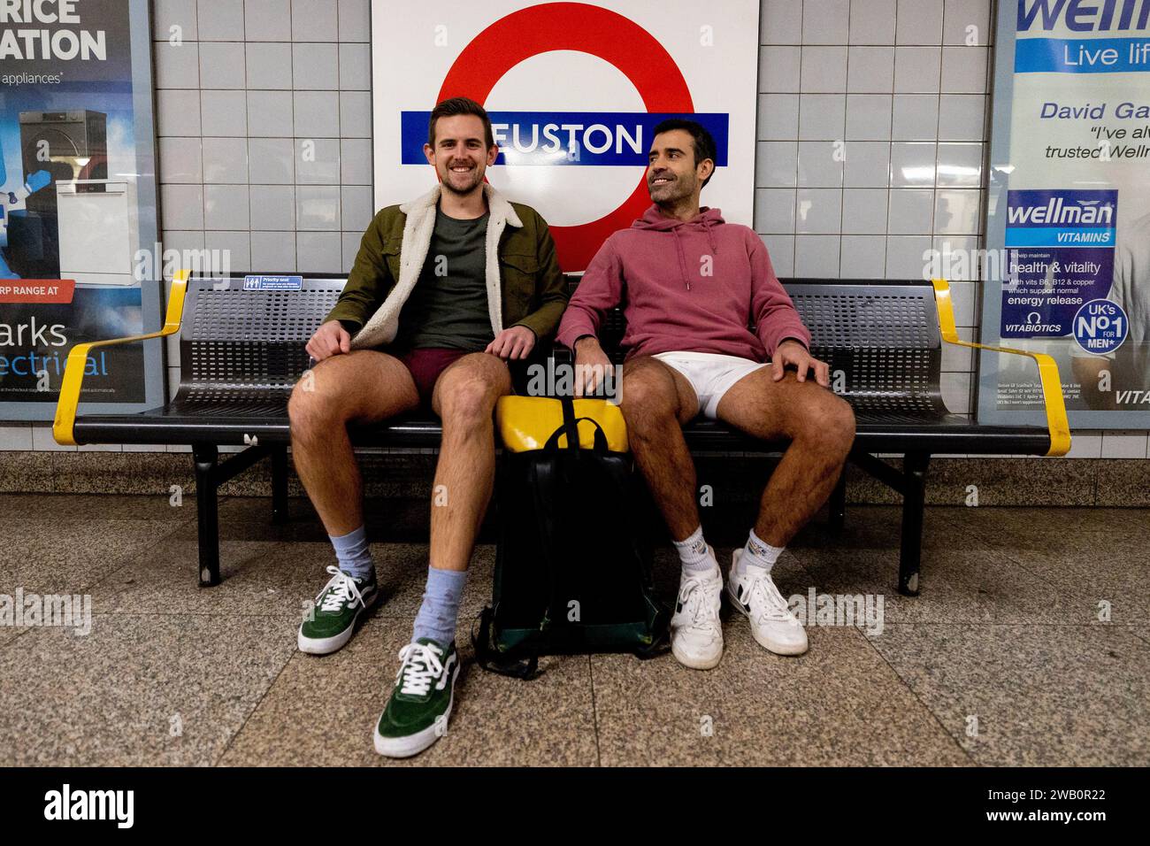London UK 07th Jan 2024 Participants Without Pants Sit On A Bench london-uk-07th-jan-2024-participants-without-pants-sit-on-a-bench