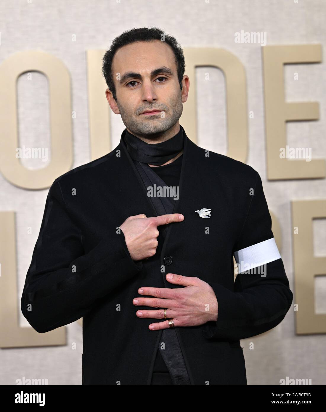 Beverly Hills, United States. 07th Jan, 2024. Actor Khalid Abdalla arrives for the 81st annual Golden Globe Awards at the Beverly Hilton in Beverly Hills, California on Sunday, January 7, 2024. Photo by Chris Chew/UPI Credit: UPI/Alamy Live News Stock Photo