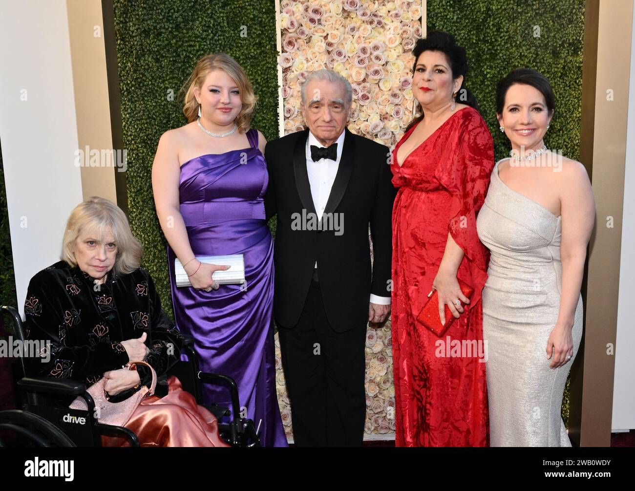 Beverly Hills, United States. 07th Jan, 2024. Helen Morris, Francesca Scorsese, Martin Scorsese, Cathy Scorsese and Domenica Cameron-Scorsese at the 81st Golden Globe Awards held at the Beverly Hilton Hotel on January 7, 2024 in Beverly Hills, California. Credit: PMC/Alamy Live News Stock Photo