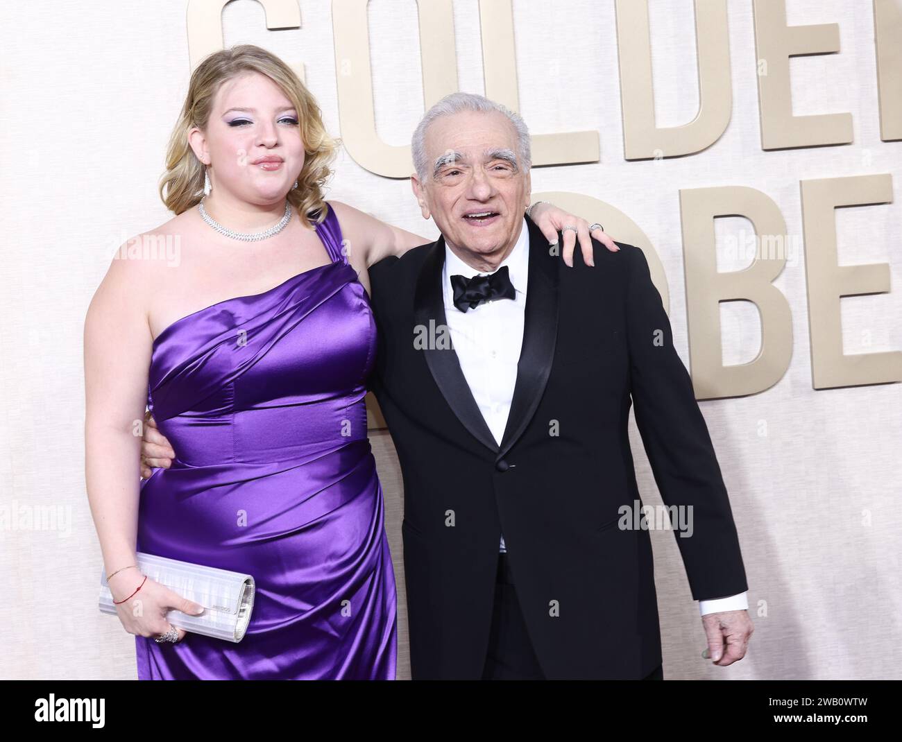 Beverly Hills, United States. 07th Jan, 2024. Francesca Scorsese and Martin Scorsese at the 81st Golden Globe Awards held at the Beverly Hilton Hotel on January 7, 2024 in Beverly Hills, California. Credit: PMC/Alamy Live News Stock Photo