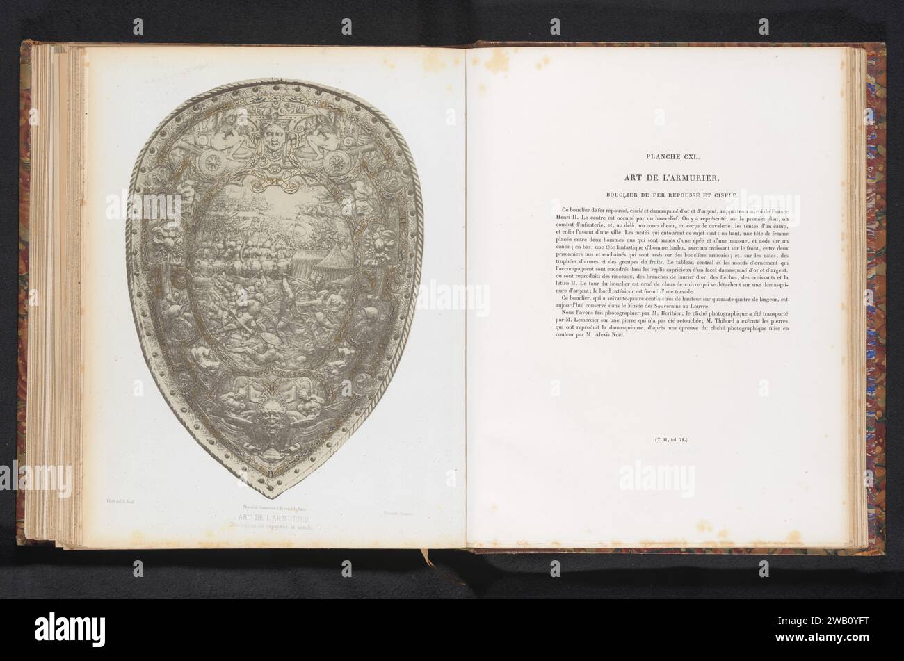 Shield Reproduction Reproduction of an iron shield, representing a battlefield, Berthier, c ...
