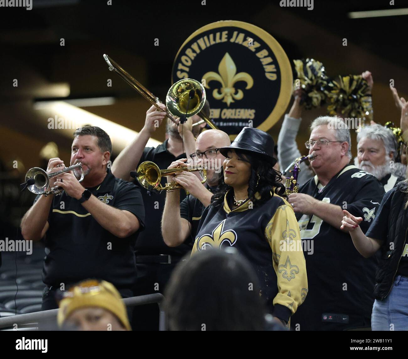 New Orleans, USA. 07th Jan, 2024. The Storyville Jazz Band performs in the stands during a National Football League game at Caesars Superdome in New Orleans, Louisiana on Sunday, January 7, 2024. (Photo by Peter G. Forest/Sipa USA) Credit: Sipa USA/Alamy Live News Stock Photo