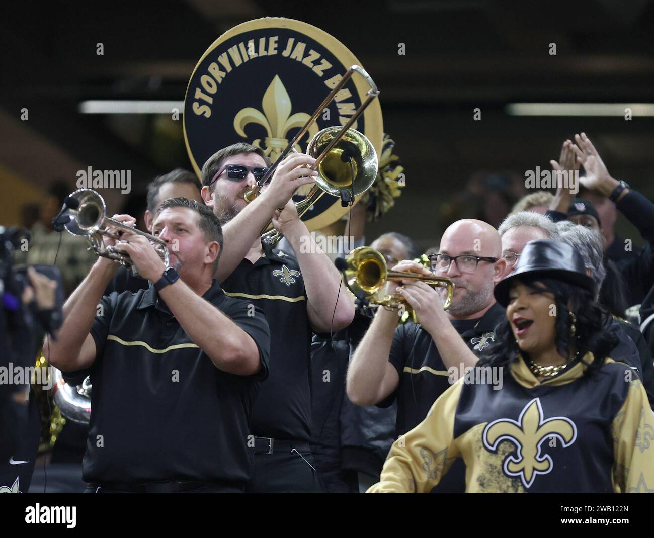 New Orleans, USA. 07th Jan, 2024. The Storyville Jazz Band performs in the stands during a National Football League game at Caesars Superdome in New Orleans, Louisiana on Sunday, January 7, 2024. (Photo by Peter G. Forest/Sipa USA) Credit: Sipa USA/Alamy Live News Stock Photo