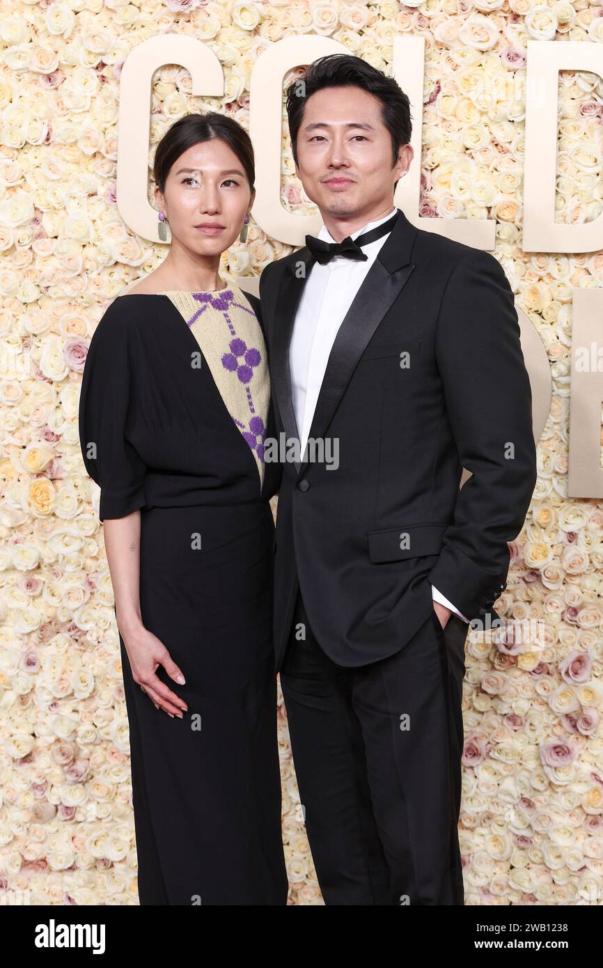 Beverly Hills, United States. 07th Jan, 2024. Joana Pak and Steven Yeun ...