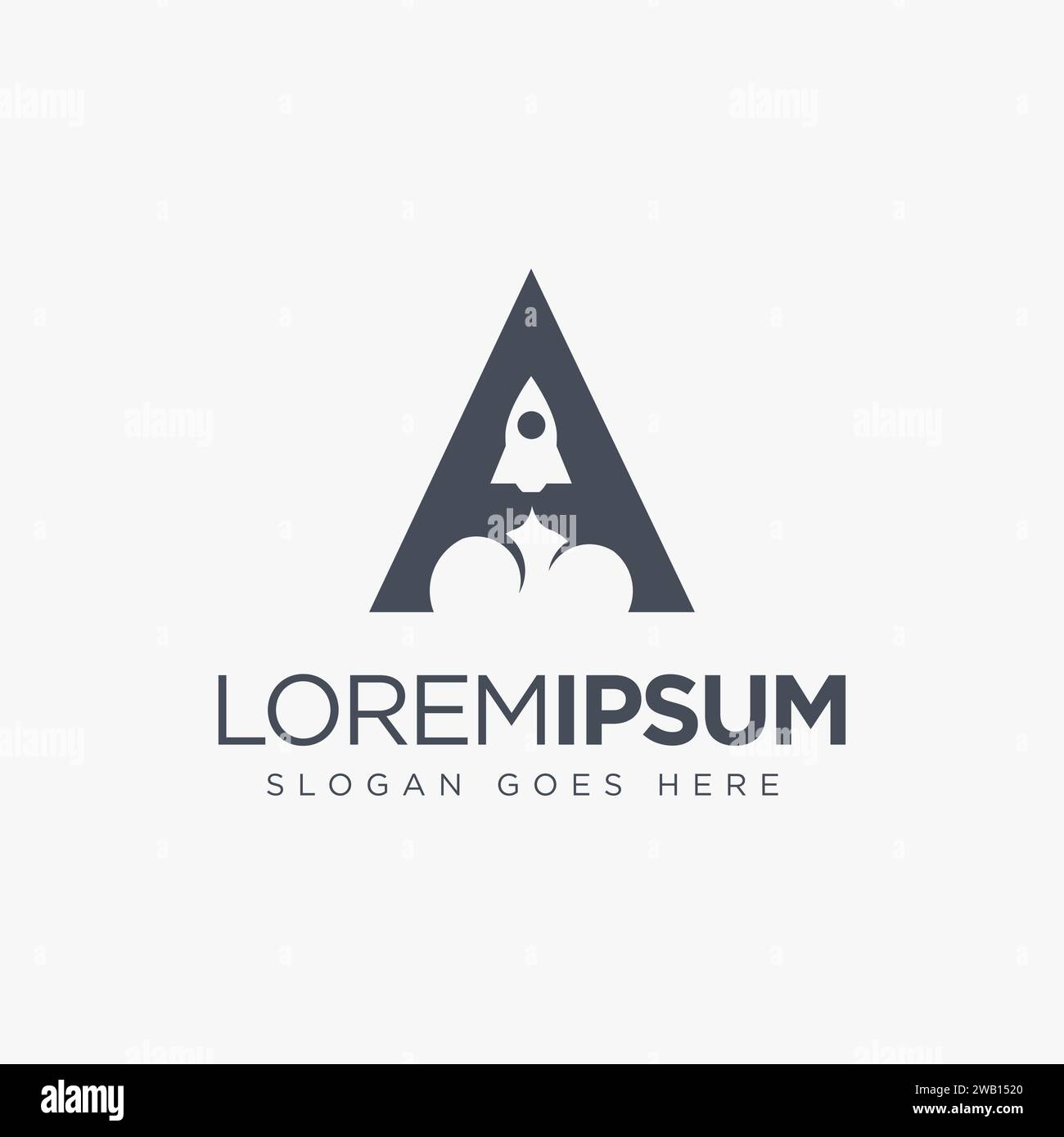 letter A rocket logo on white background, creative monogram A logo with negative space style Stock Vector