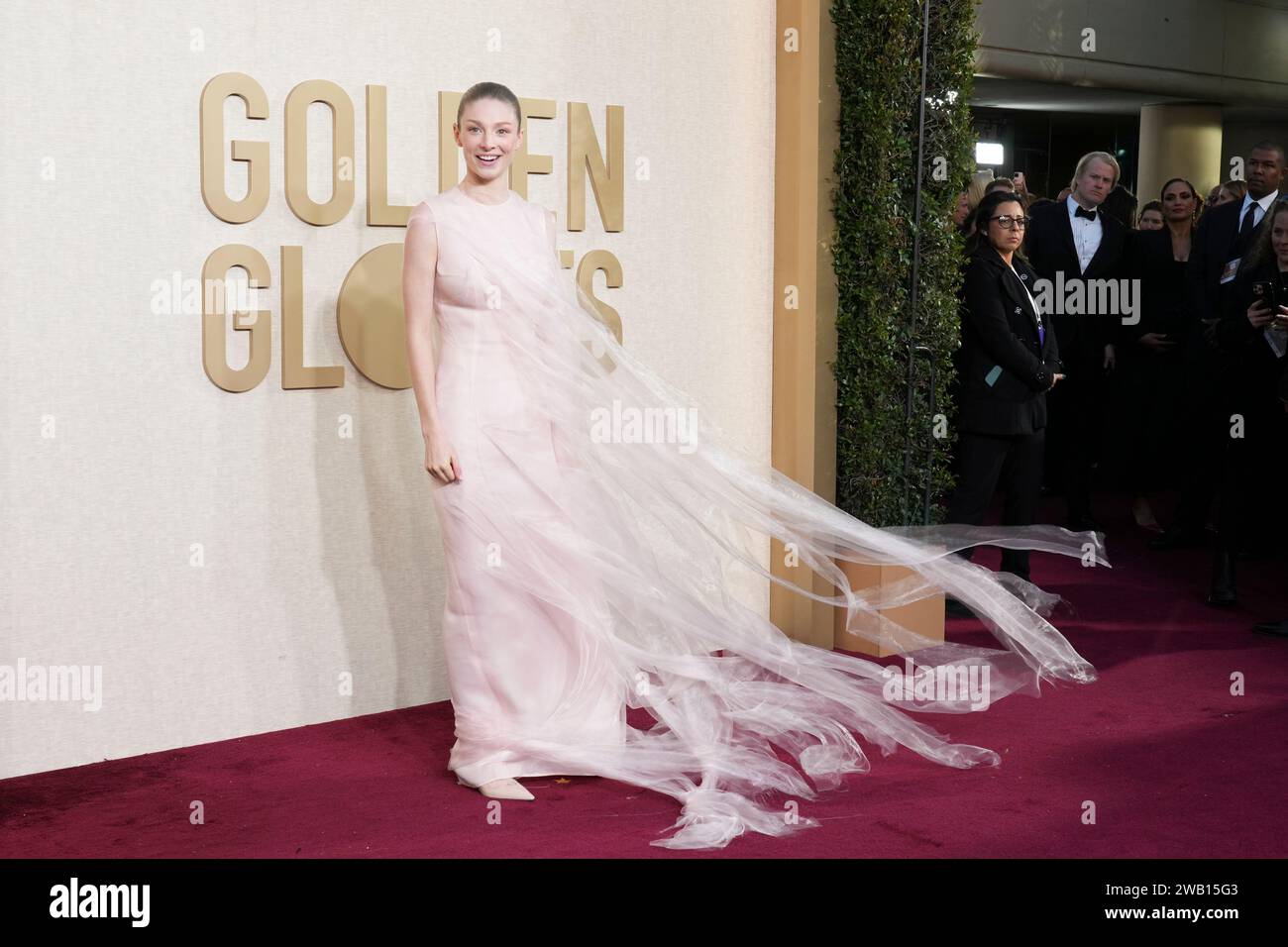 Hunter Schafer arrives at the 81st Golden Globe Awards on Sunday, Jan. 7, 2024, at the Beverly