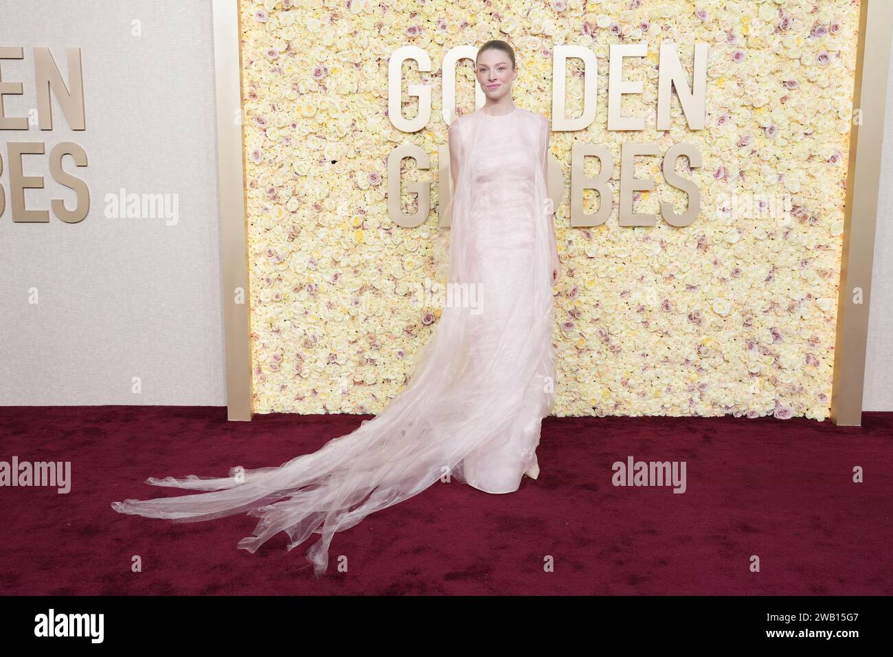 Hunter Schafer arrives at the 81st Golden Globe Awards on Sunday, Jan. 7, 2024, at the Beverly
