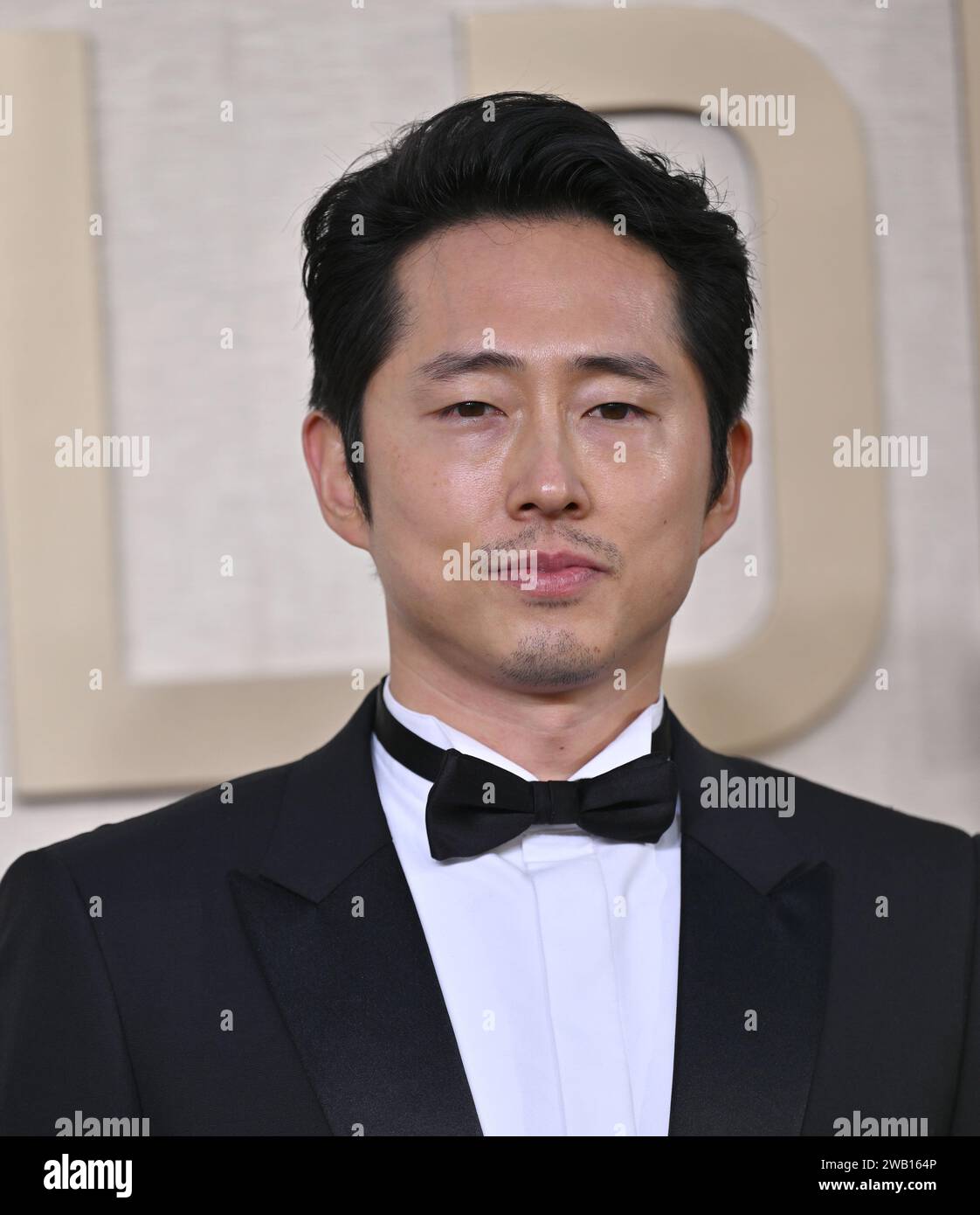 Beverly Hills, United States. 07th Jan, 2024. Actor Steven Yeun arrives for the 81st annual Golden Globe Awards at the Beverly Hilton in Beverly Hills, California on Sunday, January 7, 2024. Photo by Chris Chew/UPI Credit: UPI/Alamy Live News Stock Photo