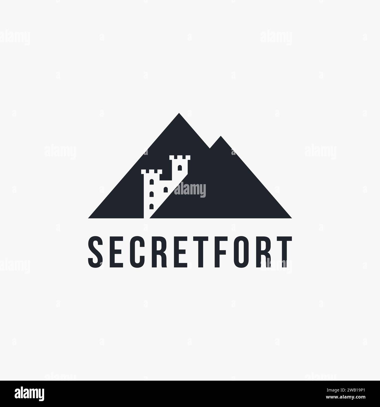 Minimalist Secret fort behind the mountain logo icon vector template on white background Stock Vector