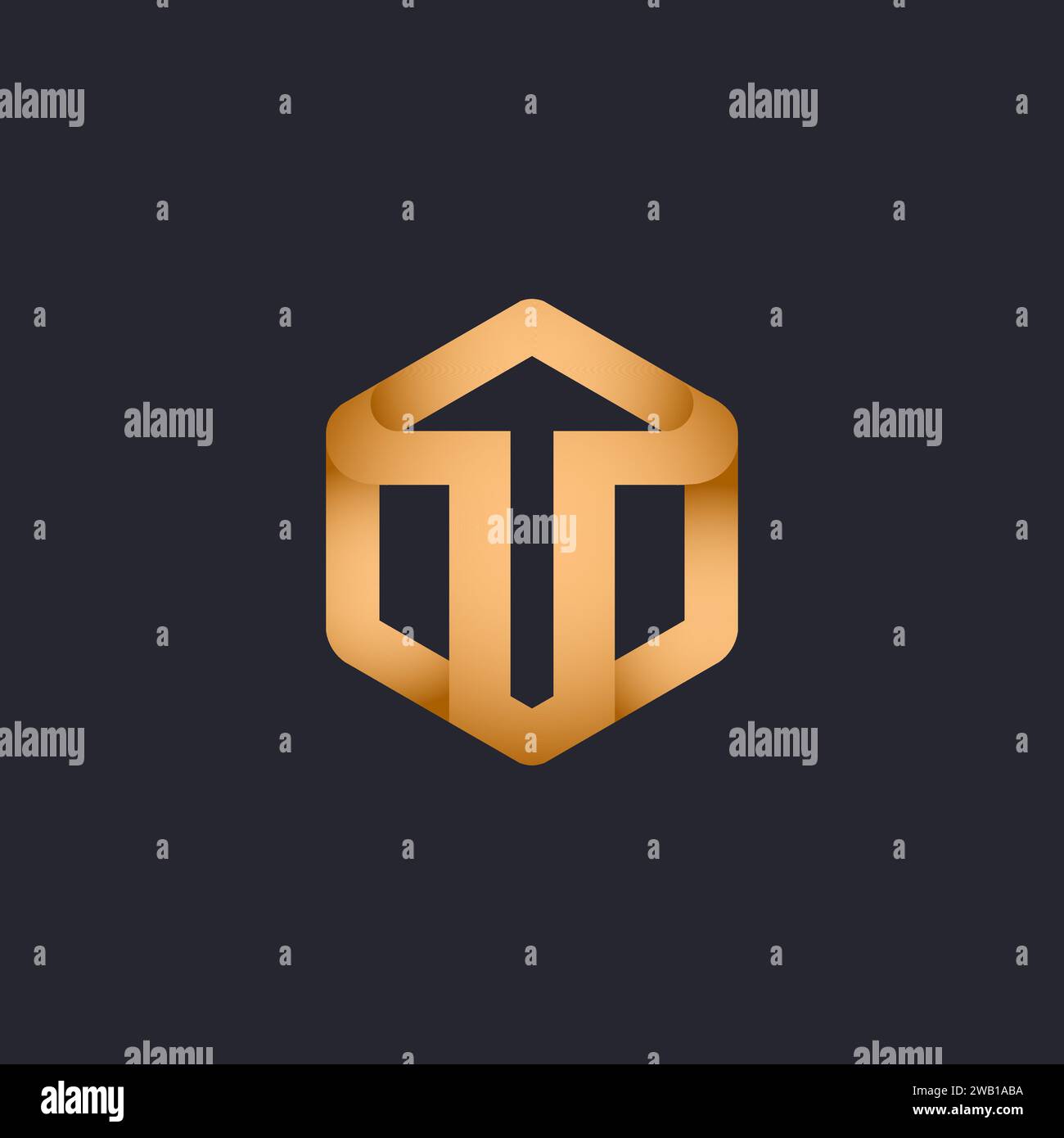 Abstract hexagon and up arrow logo icon vector template on dark ...