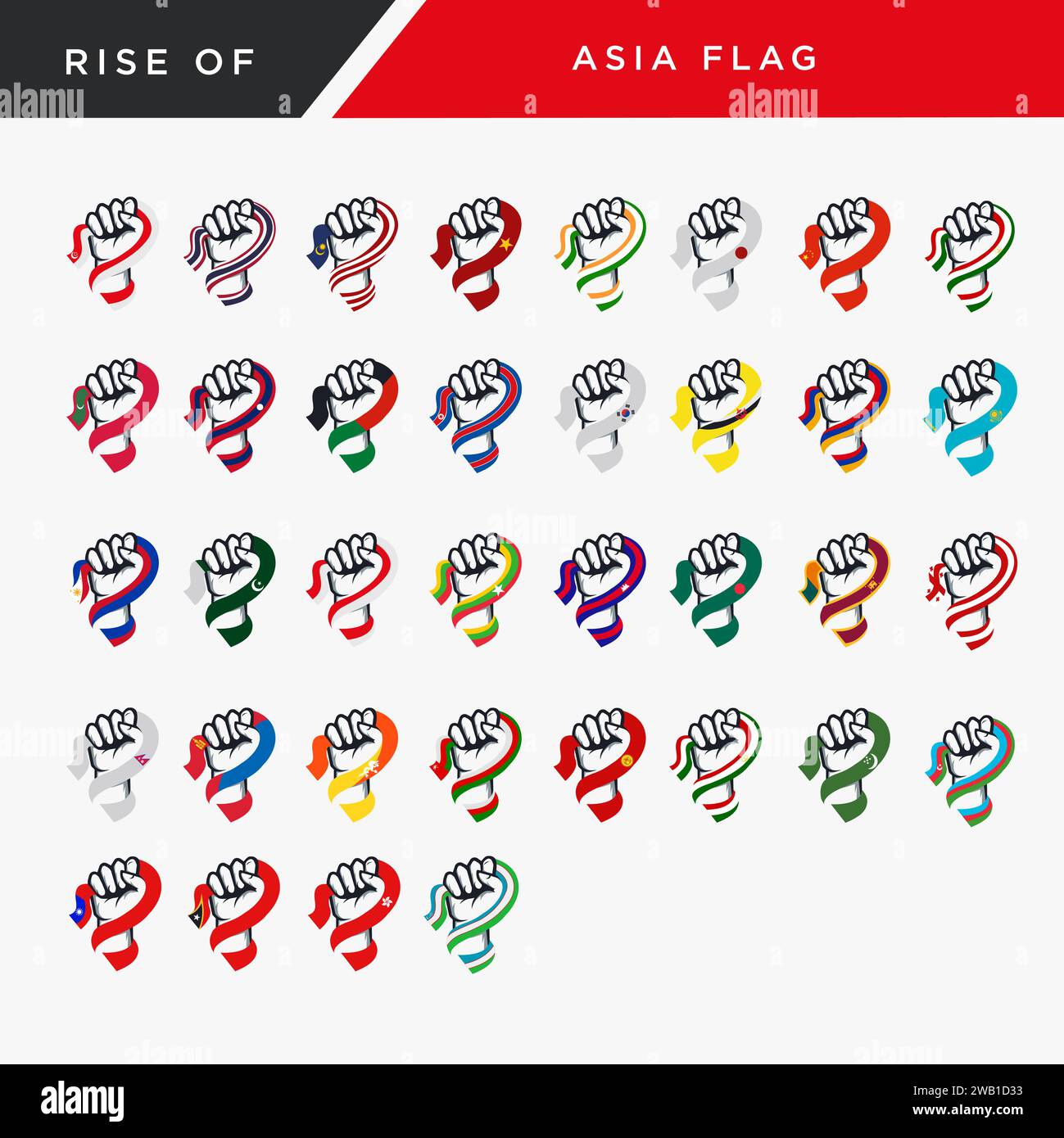 Complete collection of spirit rising fist hand Asia flag vector Stock Vector