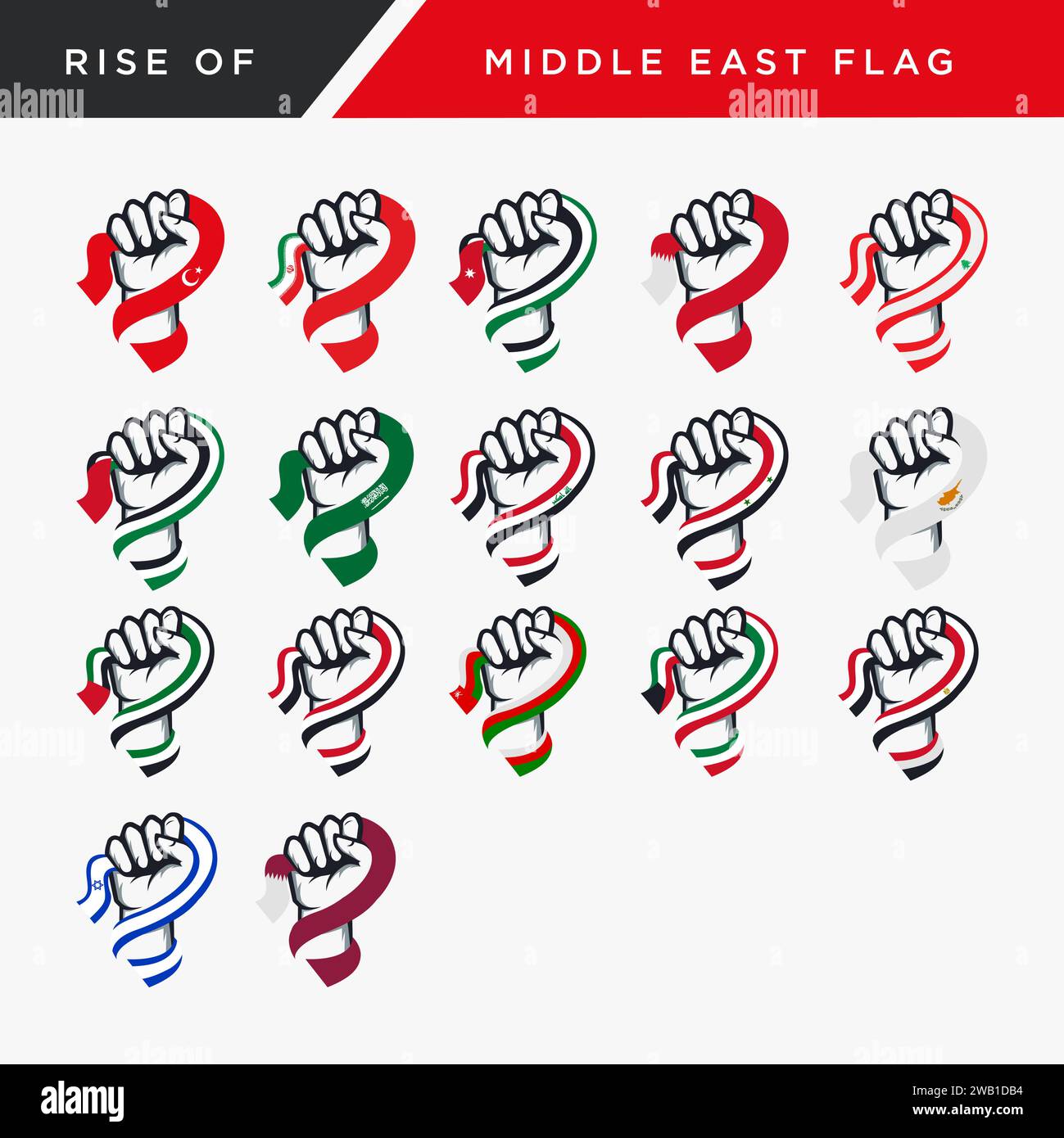 Complete collection of spirit rising fist hand middle east flag vector Stock Vector