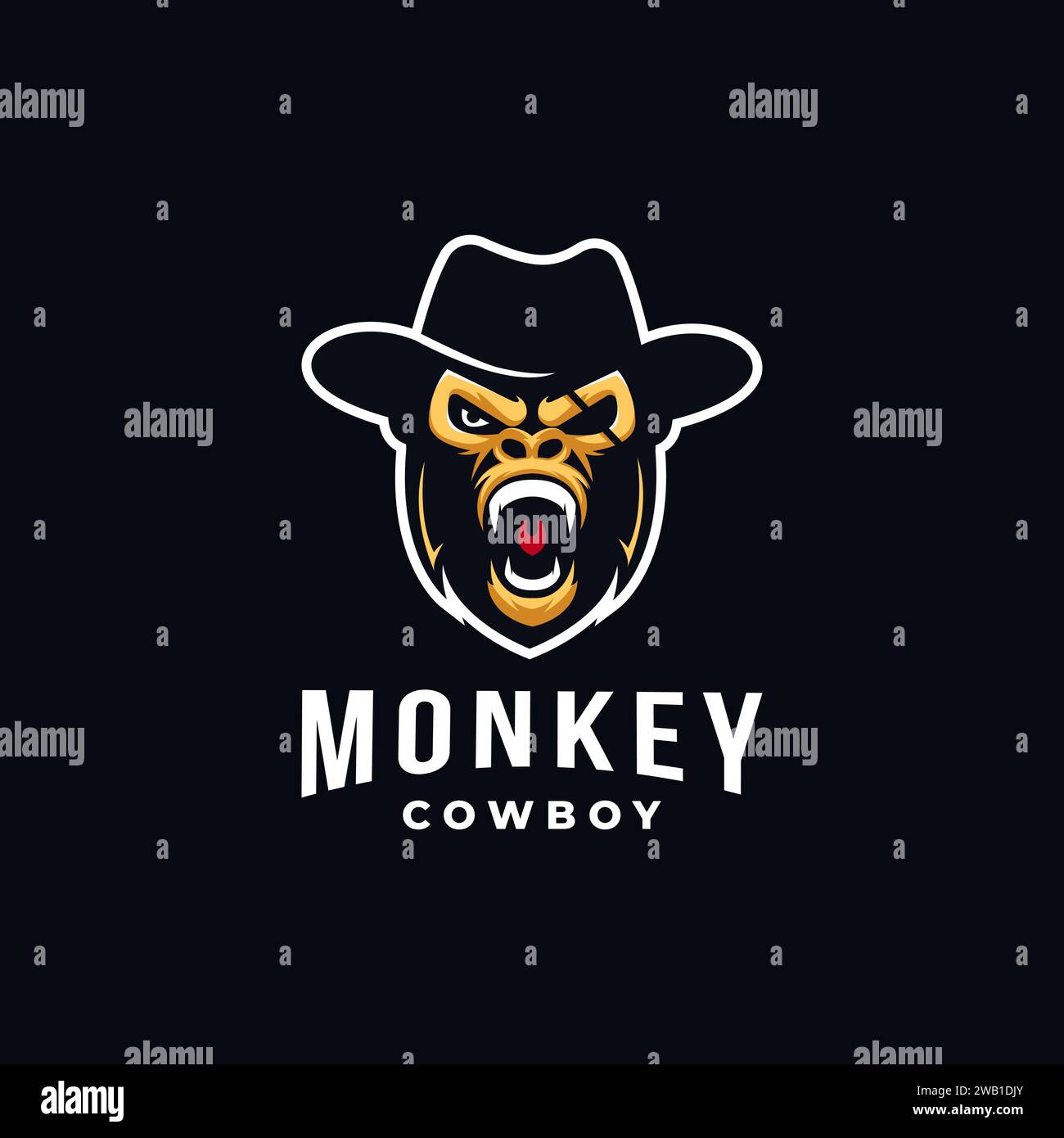 Aggressive powerful monkey cowboy mascot logo vector illustration ...