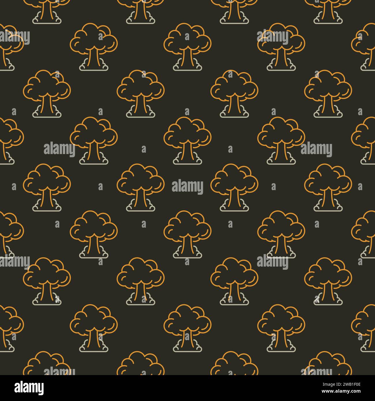 Nuclear Bomb Explosion vector concept colored seamless pattern - Nuclear Mushroom background Stock Vector