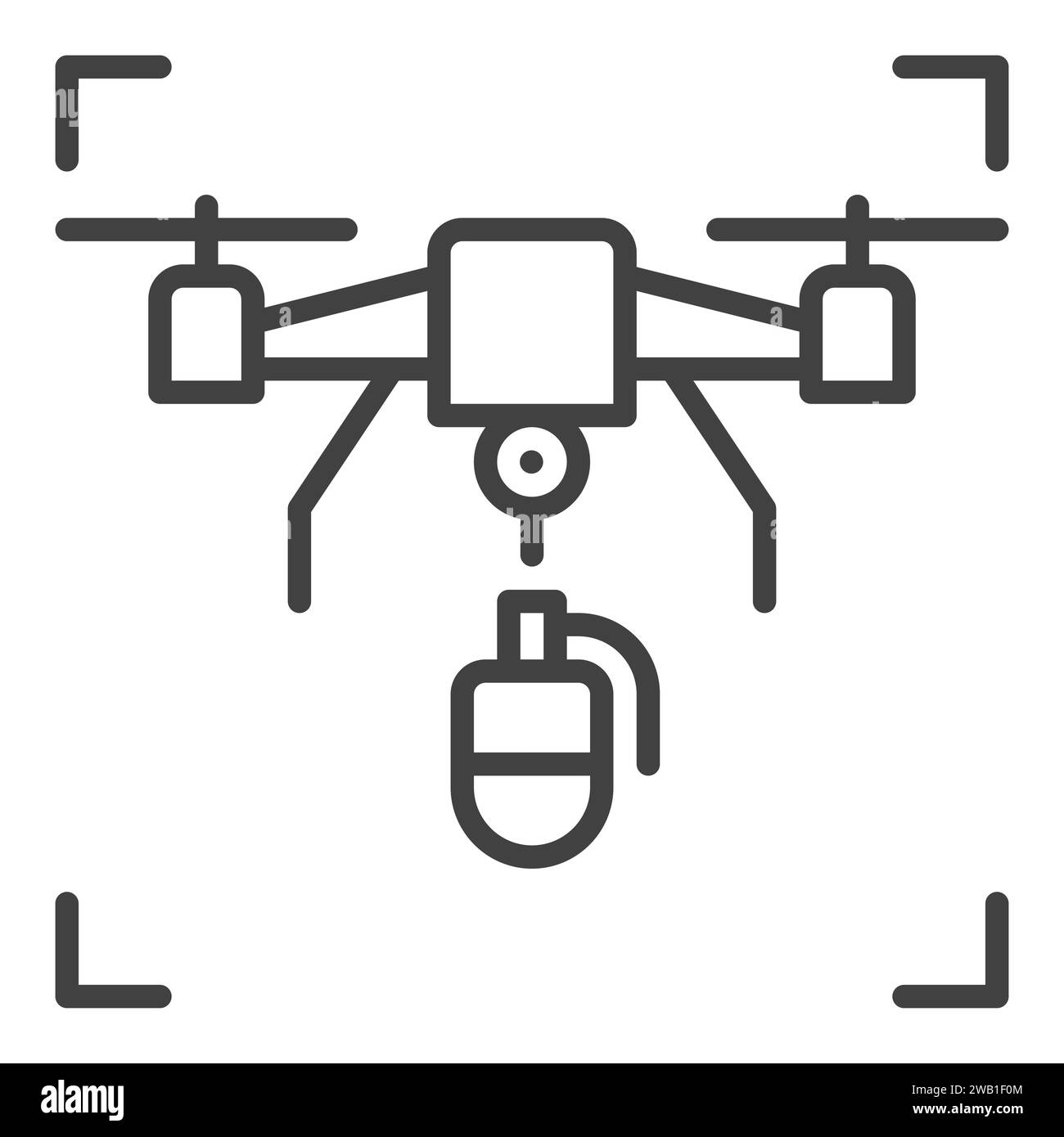Drone with Grenade vector Military Quadcopter concept outline icon or design element Stock Vector