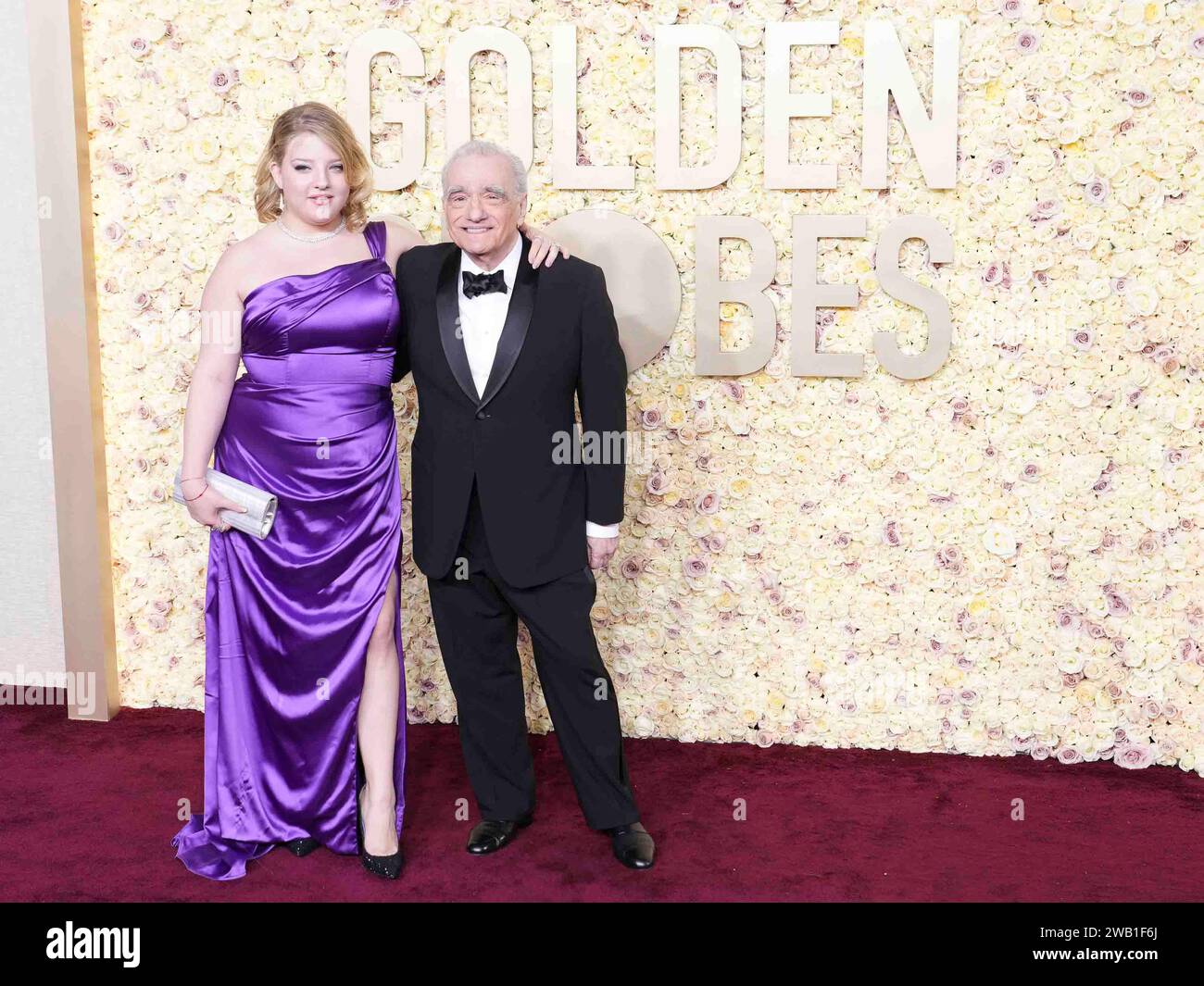 Los Angeles, USA. 07th Jan, 2024. Francesca Scorsese and Martin Scorsese attends the arrivals of The 81st Annual Golden Globe Awards at The Beverly Hilton Hotel in Beverly Hills, CA on January 7, 2024. (Photo by Sthanlee Mirador/SipaUSA) Credit: Sipa USA/Alamy Live News Stock Photo