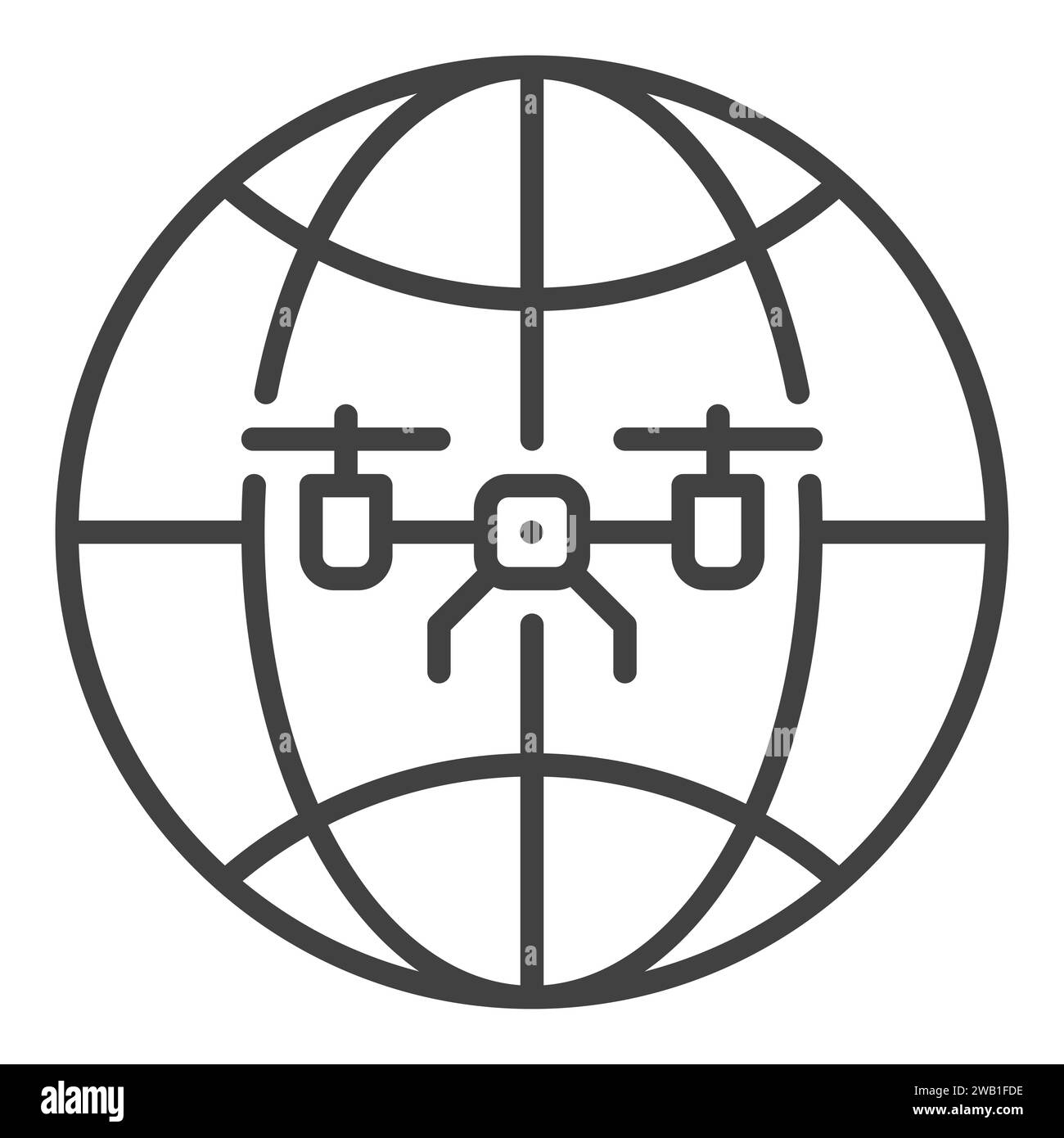Drone and Earth Globe vector concept icon or symbol in outline style ...