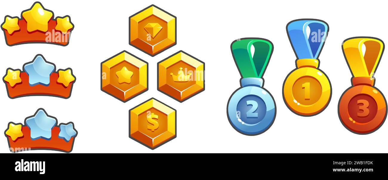 Rewards and trophies for three game level rank or progress gui design