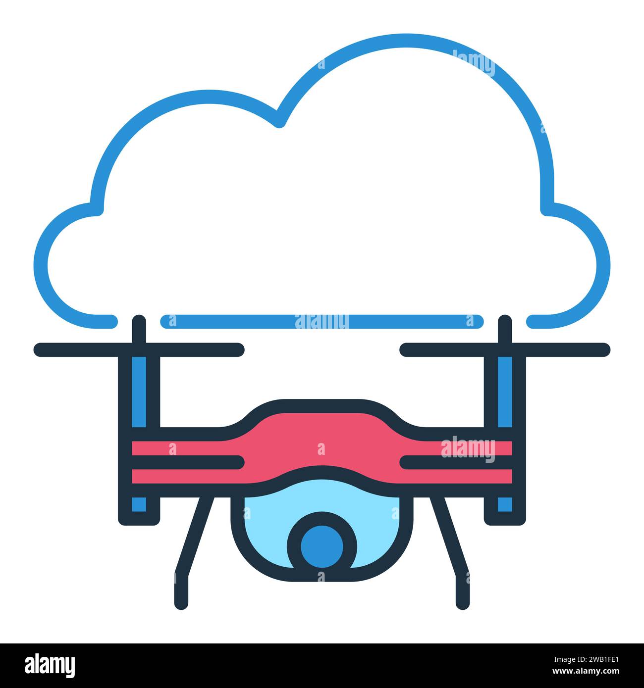 Cloud and Quadcopter vector Drone in Sky concept colored icon or sign ...