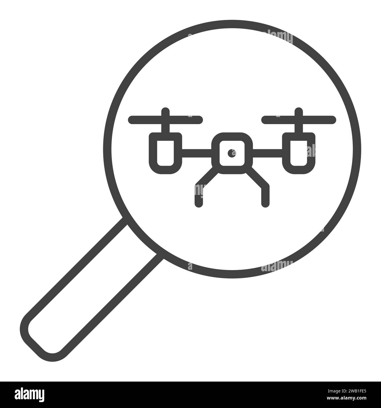 Drone and Magnifier vector Search for Quadcopter concept thin line icon ...
