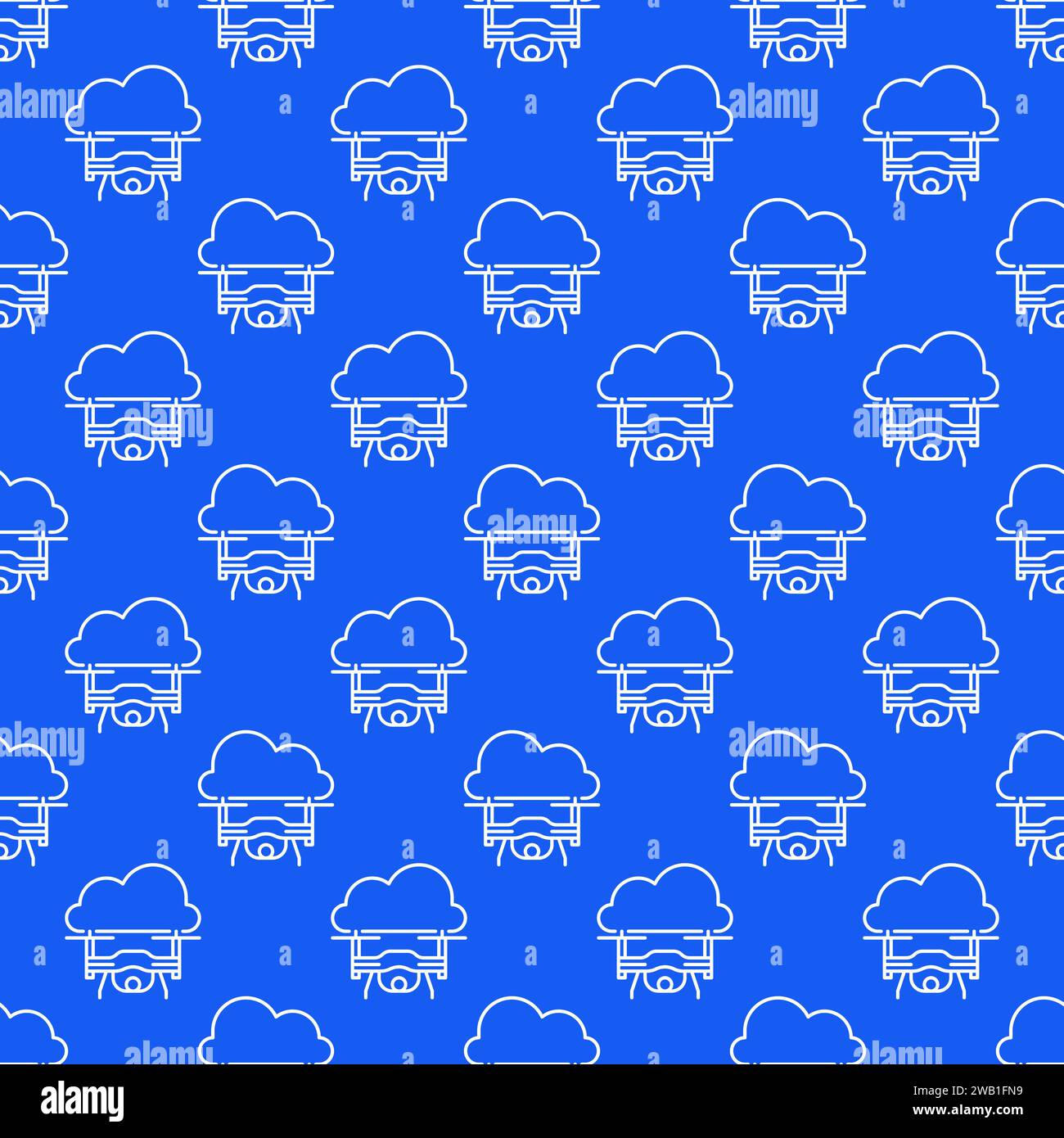 Drone in Cloud vector Quadcopter in Sky concept blue seamless pattern ...