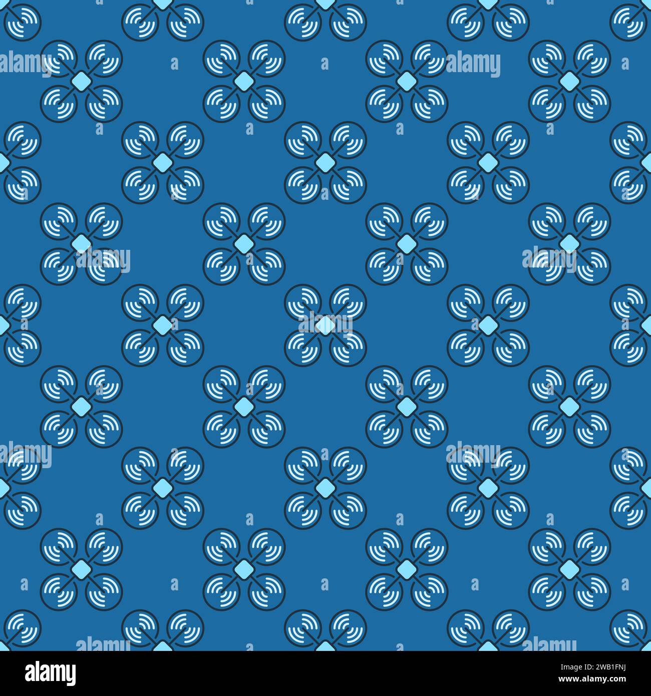 Drone vector Quadcopter concept colored blue seamless pattern Stock Vector