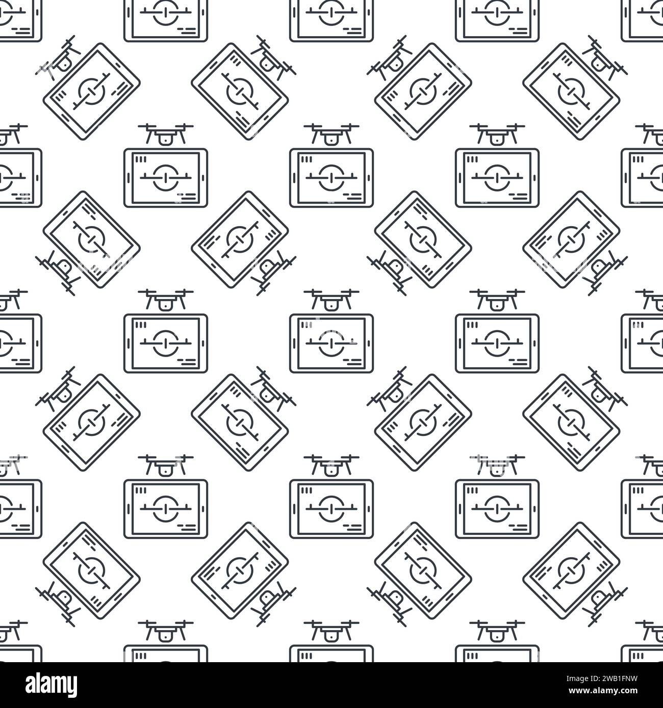 Drone with Tablet vector Quadcopter Control concept thin line seamless pattern Stock Vector