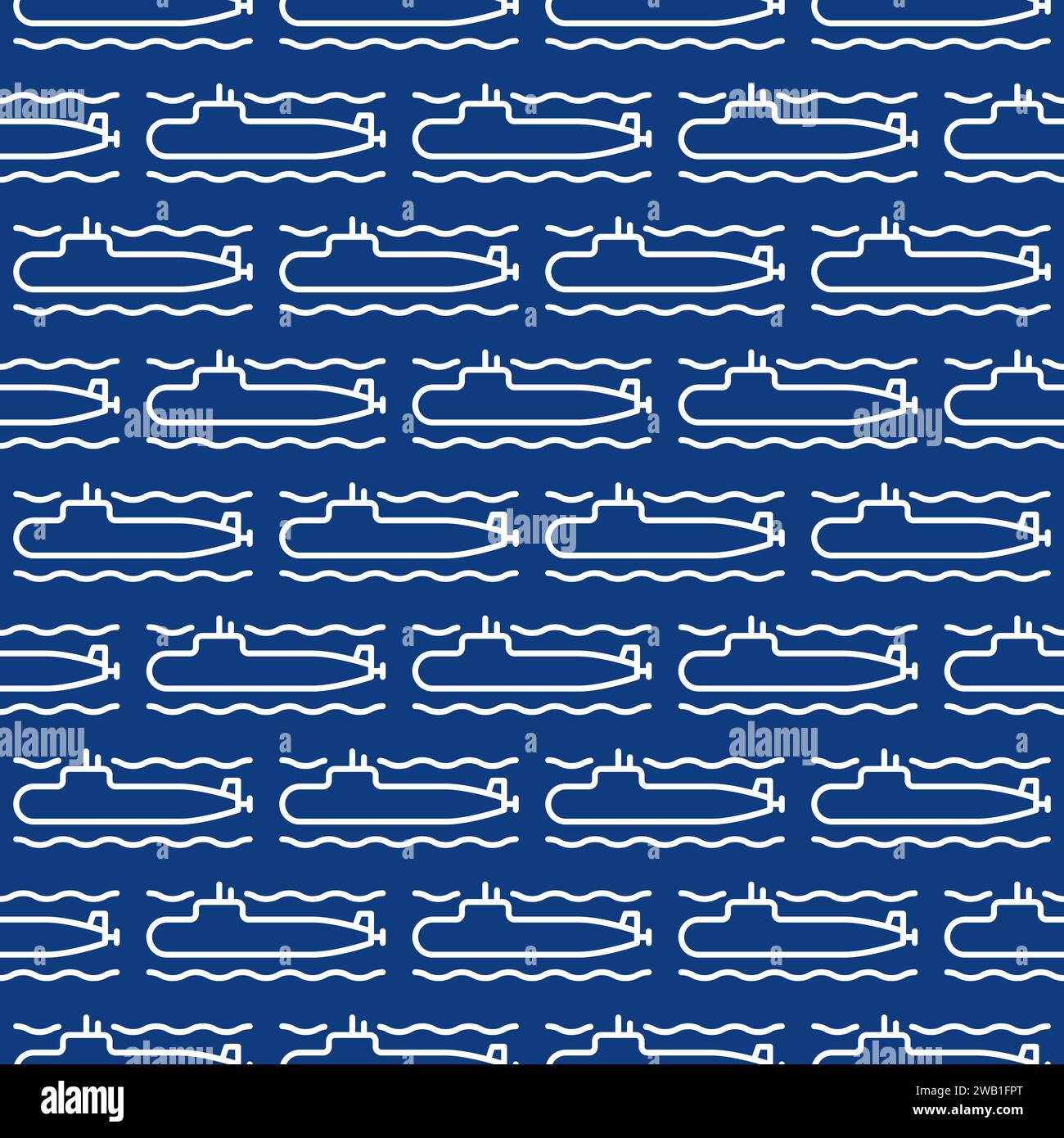 Submarine vector Army concept blue seamless pattern in thin line style Stock Vector