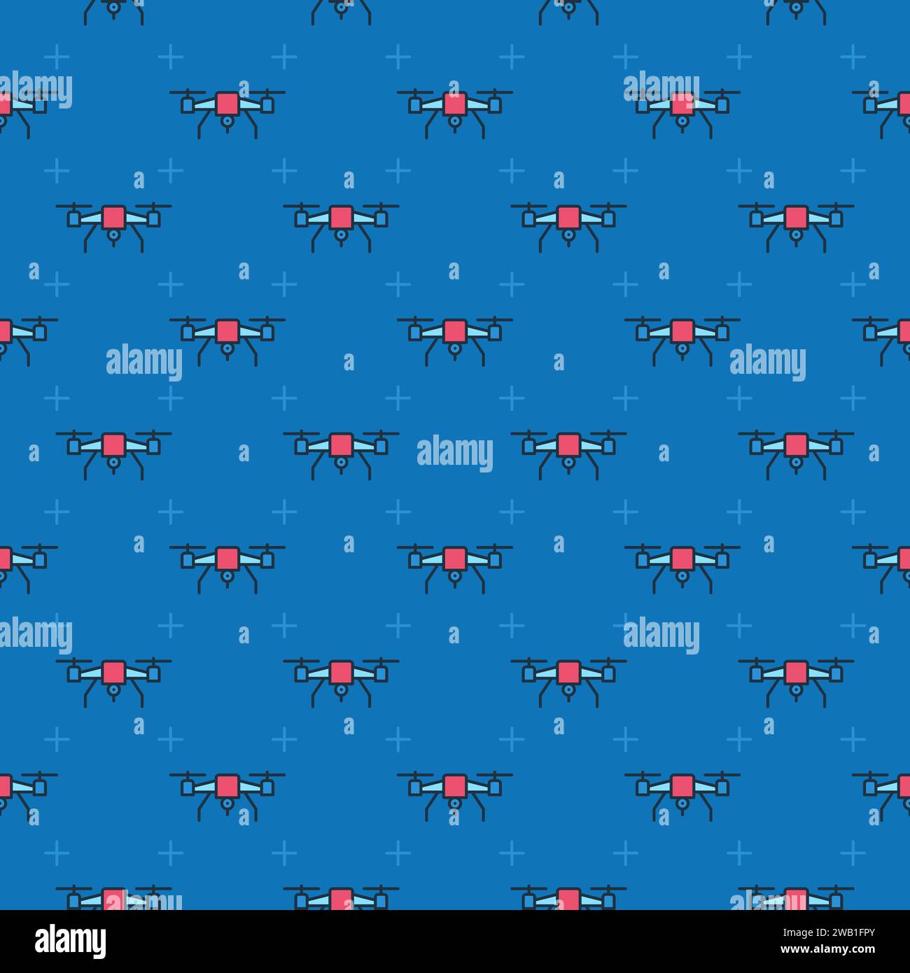 Quadcopter or Drone vector concept colored modern seamless pattern Stock Vector