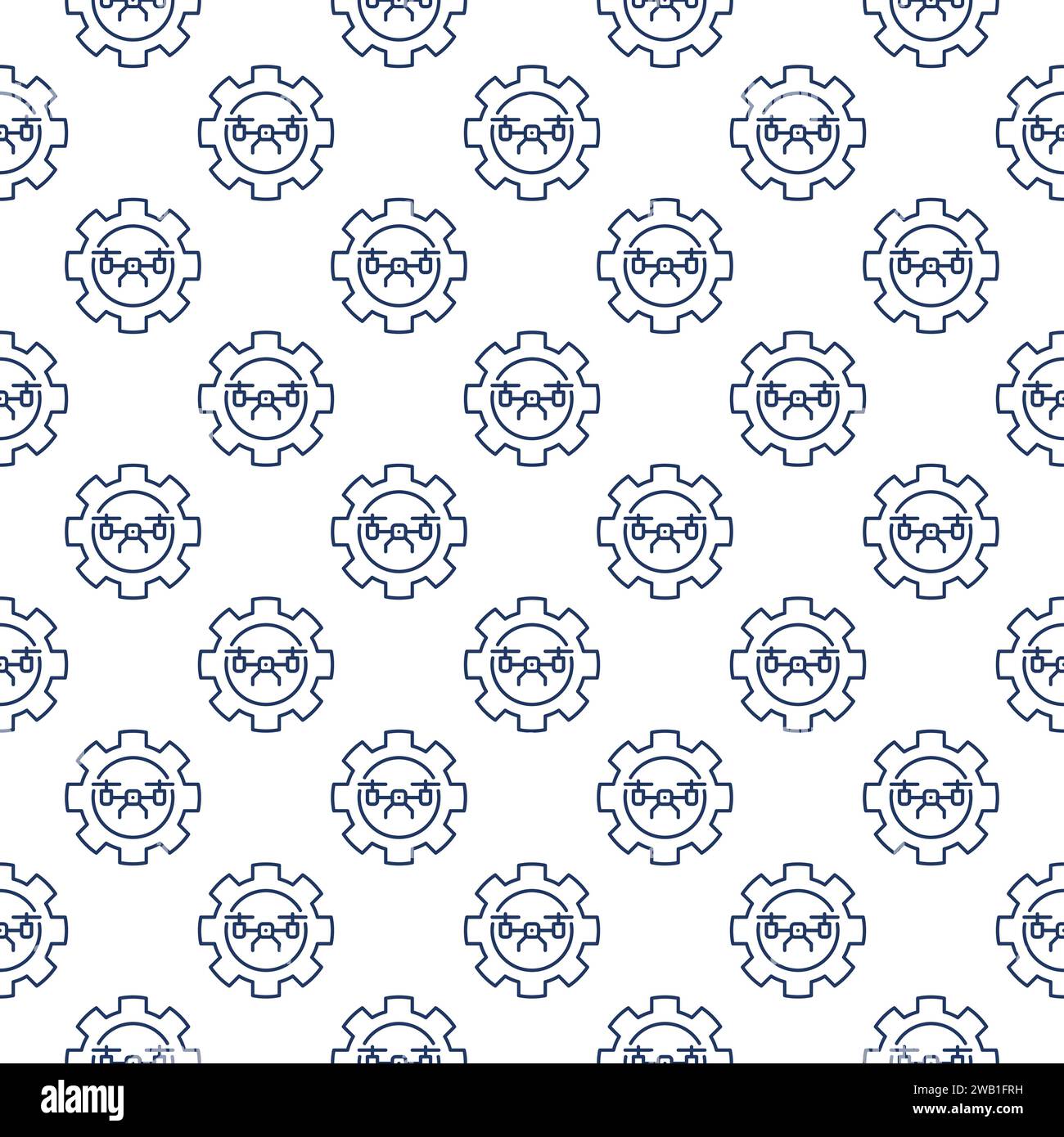 Drone inside Cog Wheel vector Quadcopter Configuration concept outline seamless pattern Stock Vector