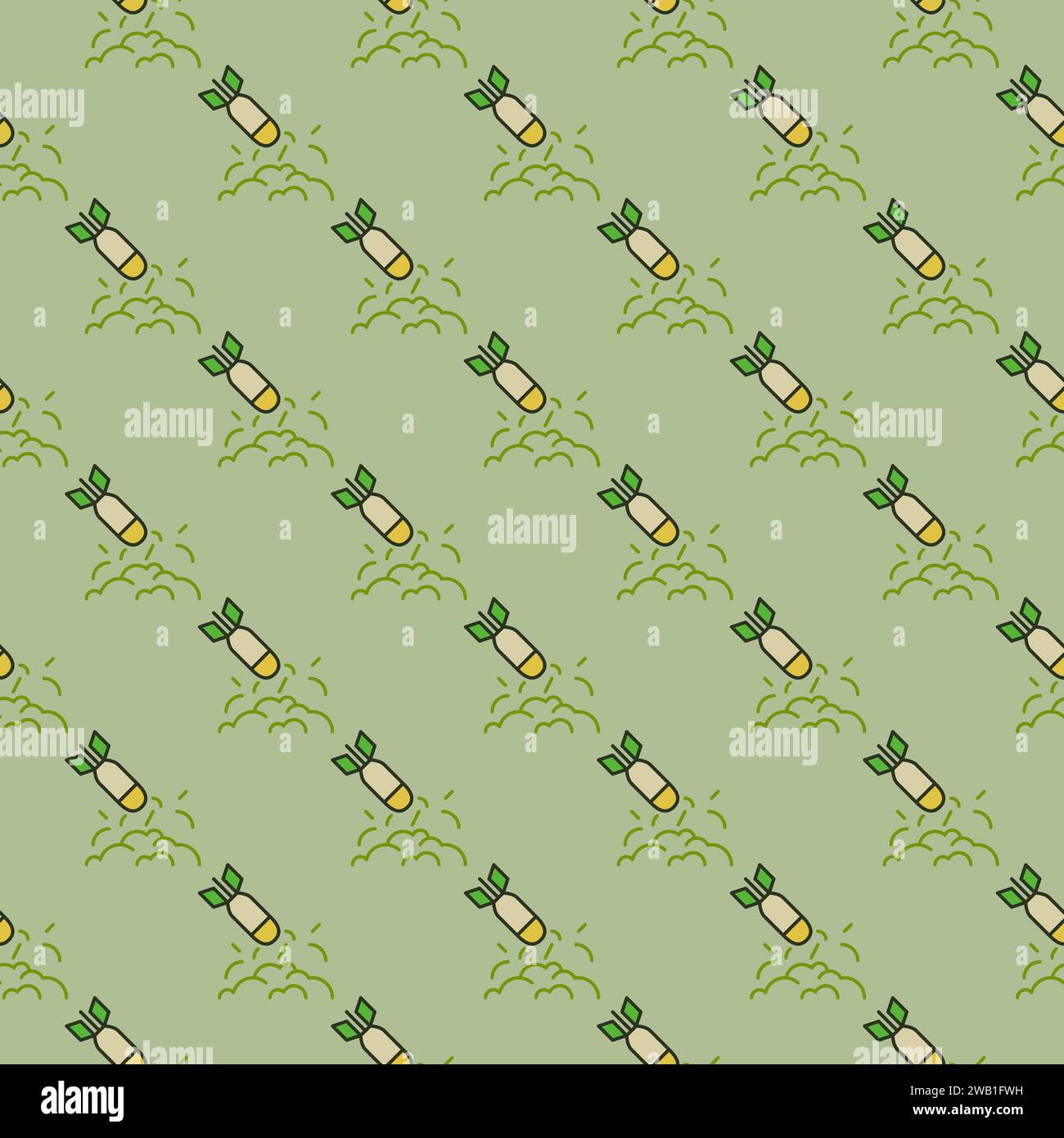 Rocket Hit with Explosion vector concept colored seamless pattern Stock Vector