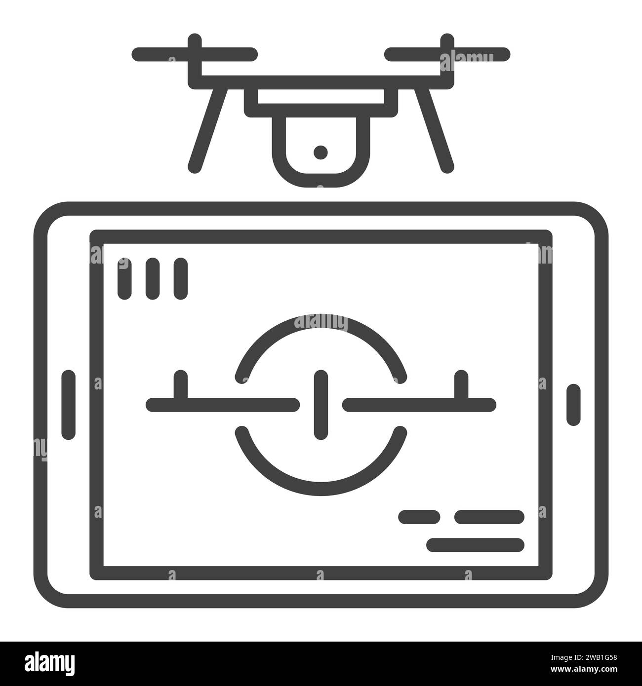 Drone with Tablet vector Quadcopter Control concept thin line icon or symbol Stock Vector