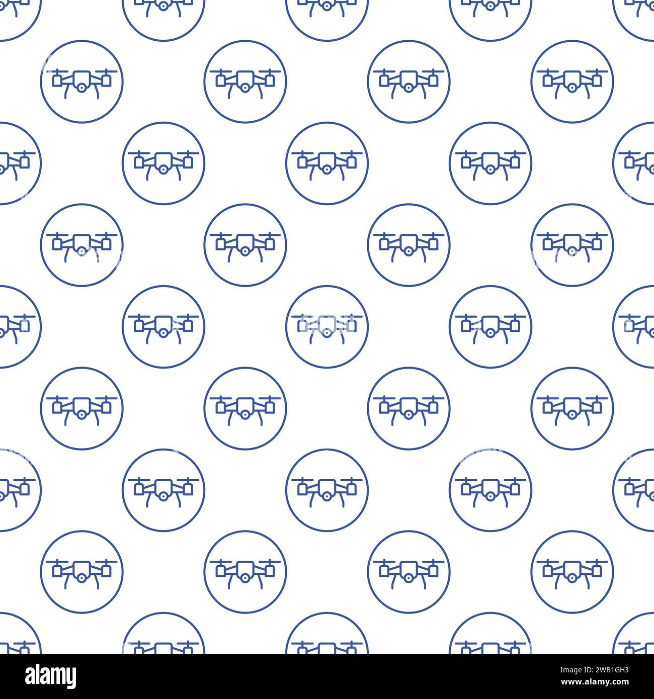 Drone inside Circle vector Quadrotor concept linear round seamless pattern Stock Vector