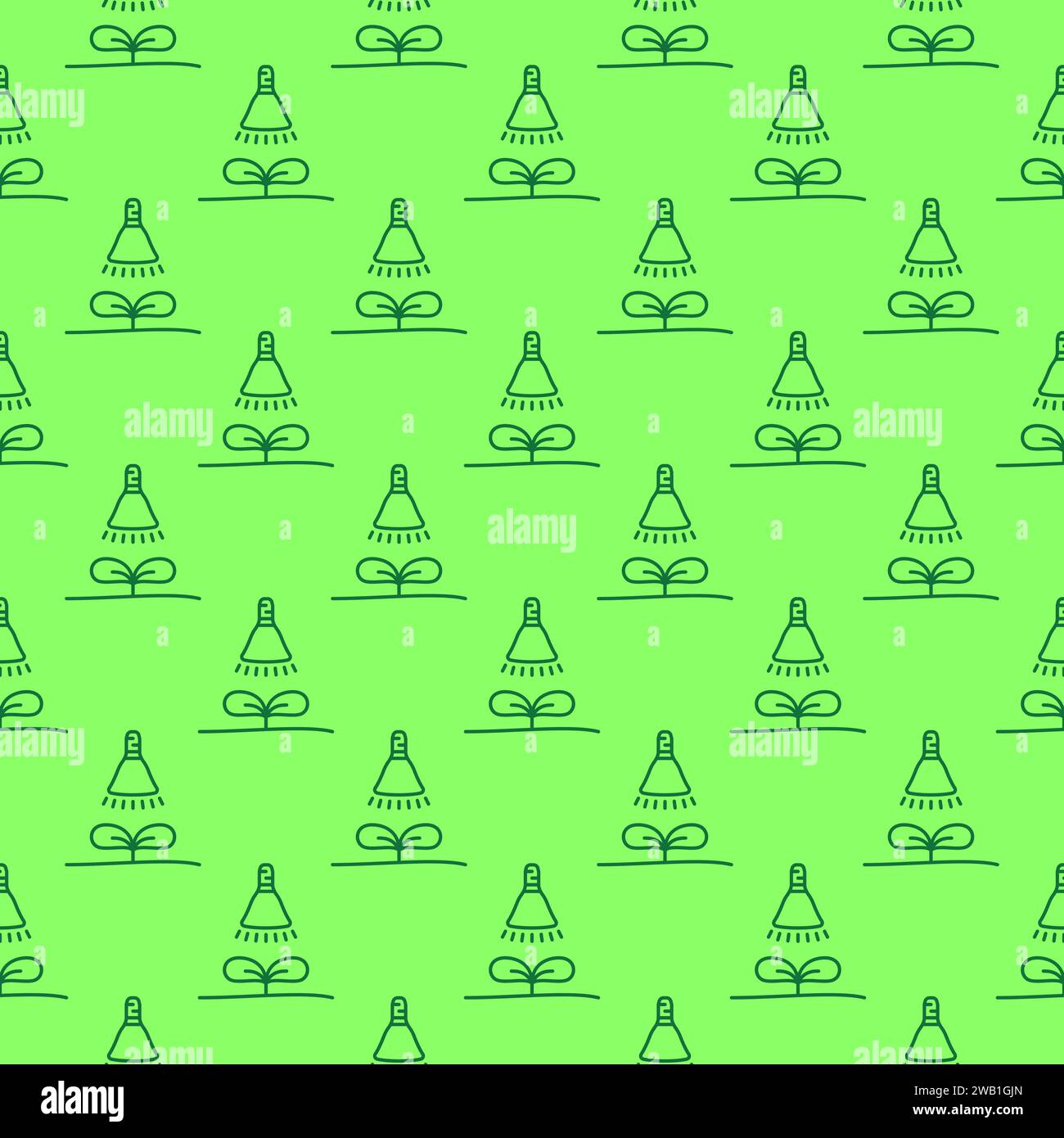 Grow Light Bulb with Sprout vector concept thin line green seamless pattern Stock Vector