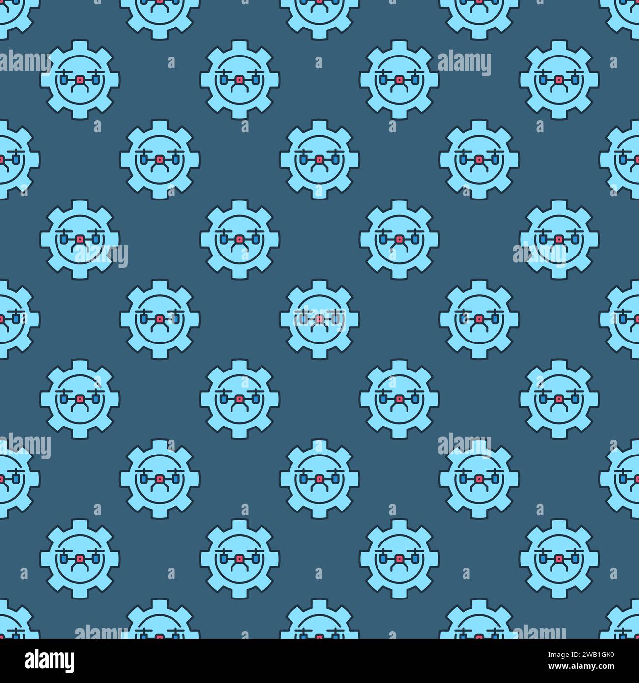 Gear with Quadcopter vector Drone Settings concept colored seamless pattern Stock Vector