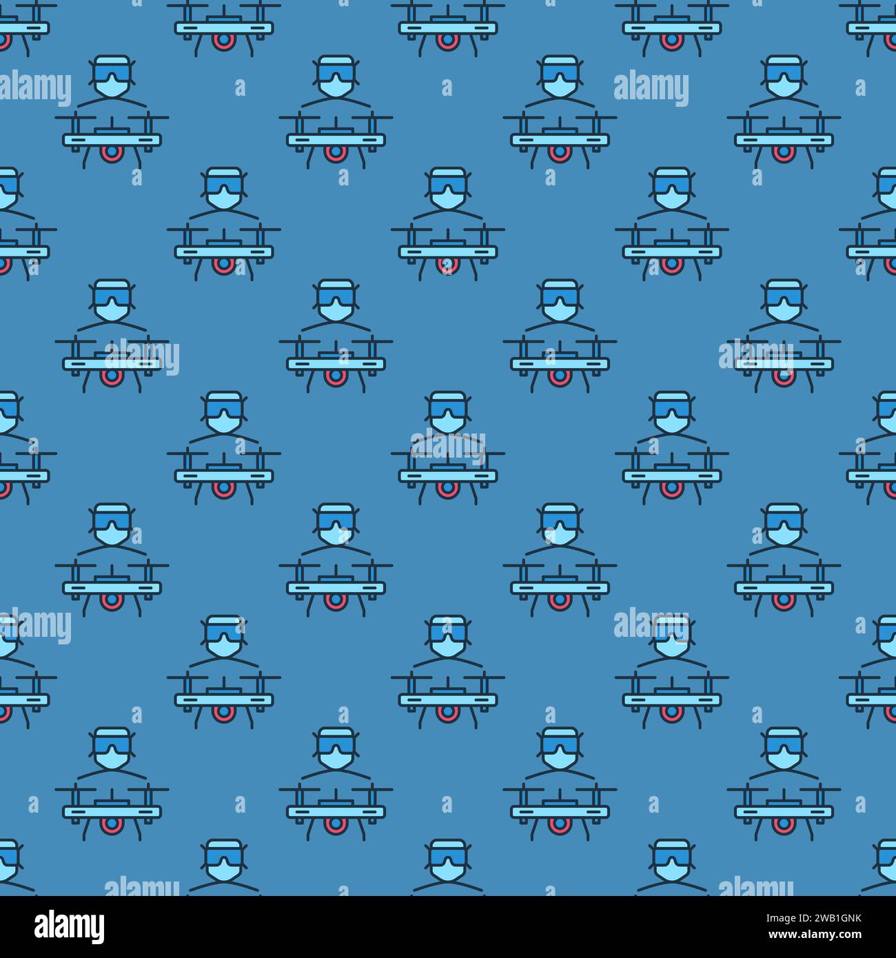 FPV Drone with Man vector concept colored seamless pattern Stock Vector