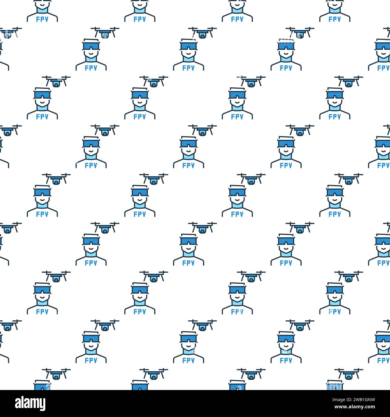 Man with Goggles and FPV Drone vector concept colored seamless pattern Stock Vector
