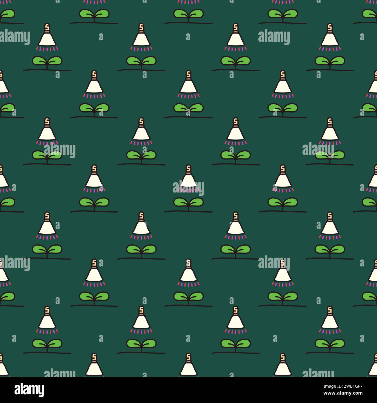Phyto Bulb with Sprout vector concept colored seamless pattern Stock Vector