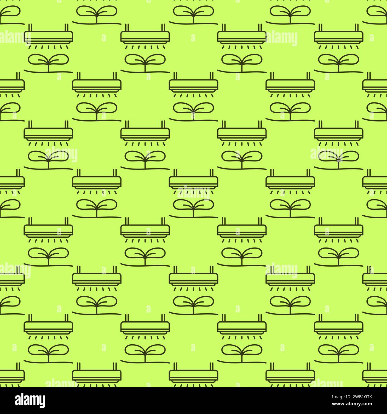Phytolamp with Plant vector Grow Light concept outline seamless pattern Stock Vector