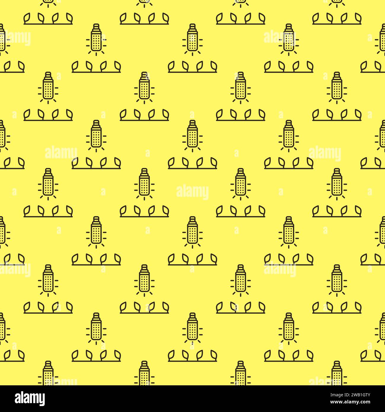 Corn Grow Led Light Bulb vector Phytolamp concept outline yellow seamless pattern Stock Vector