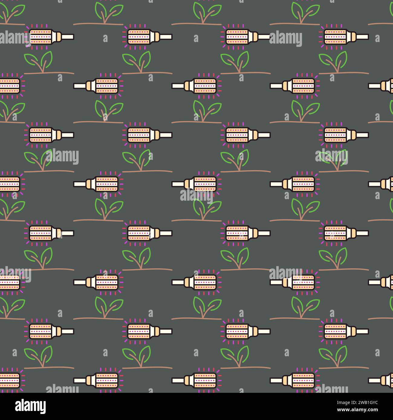 Phyto Corn Bulb vector Growing Lamp concept colored seamless pattern Stock Vector
